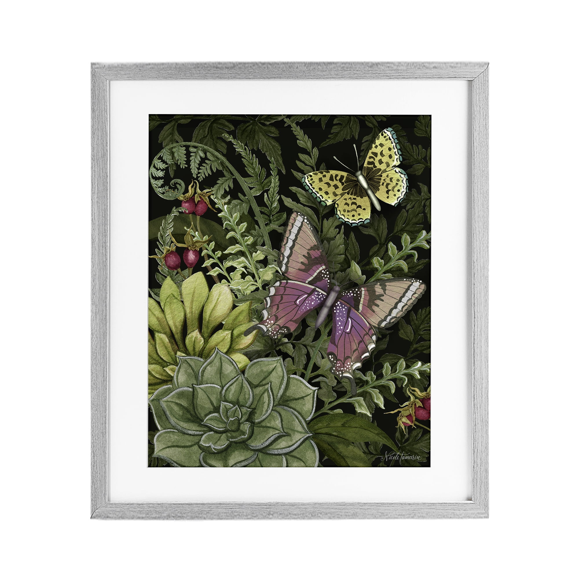 Stupell Industries Dark Succulents Midnight Garden Gray Framed Print Under Glass, design by Nicole Tamarin