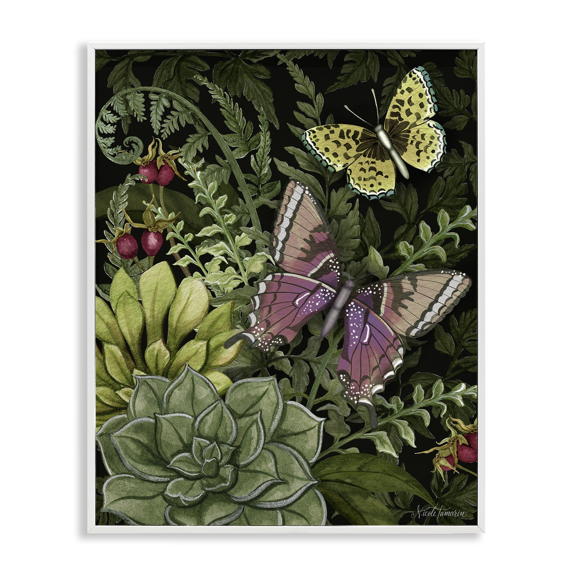 Stupell Industries Dark Succulents Midnight Garden White Framed Giclee Art, design by Nicole Tamarin