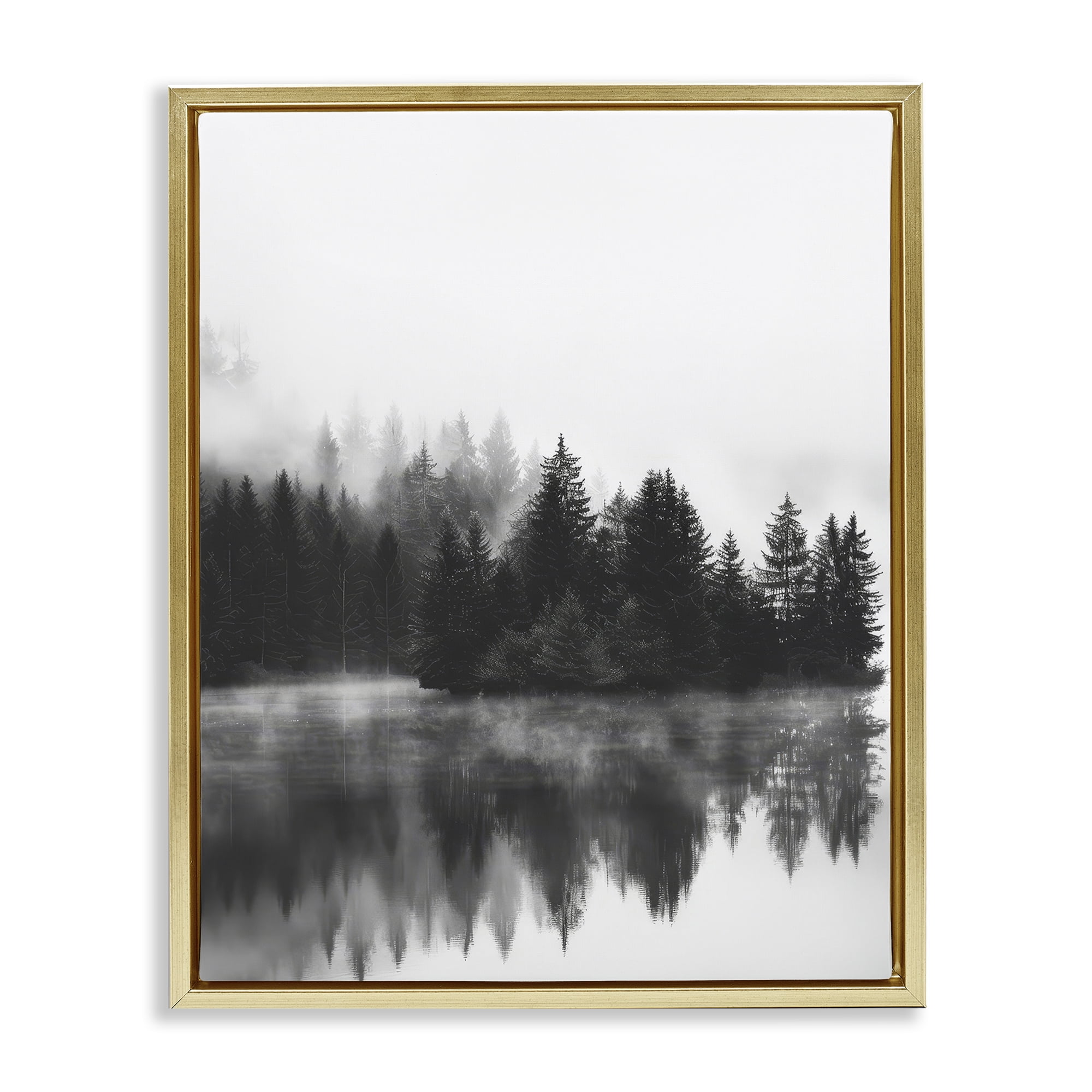 Stupell Industries Dark Tree Reflections Landscape & Nature Photography Gold Floater Framed Canvas Art Print Wall Art, 25 x 31