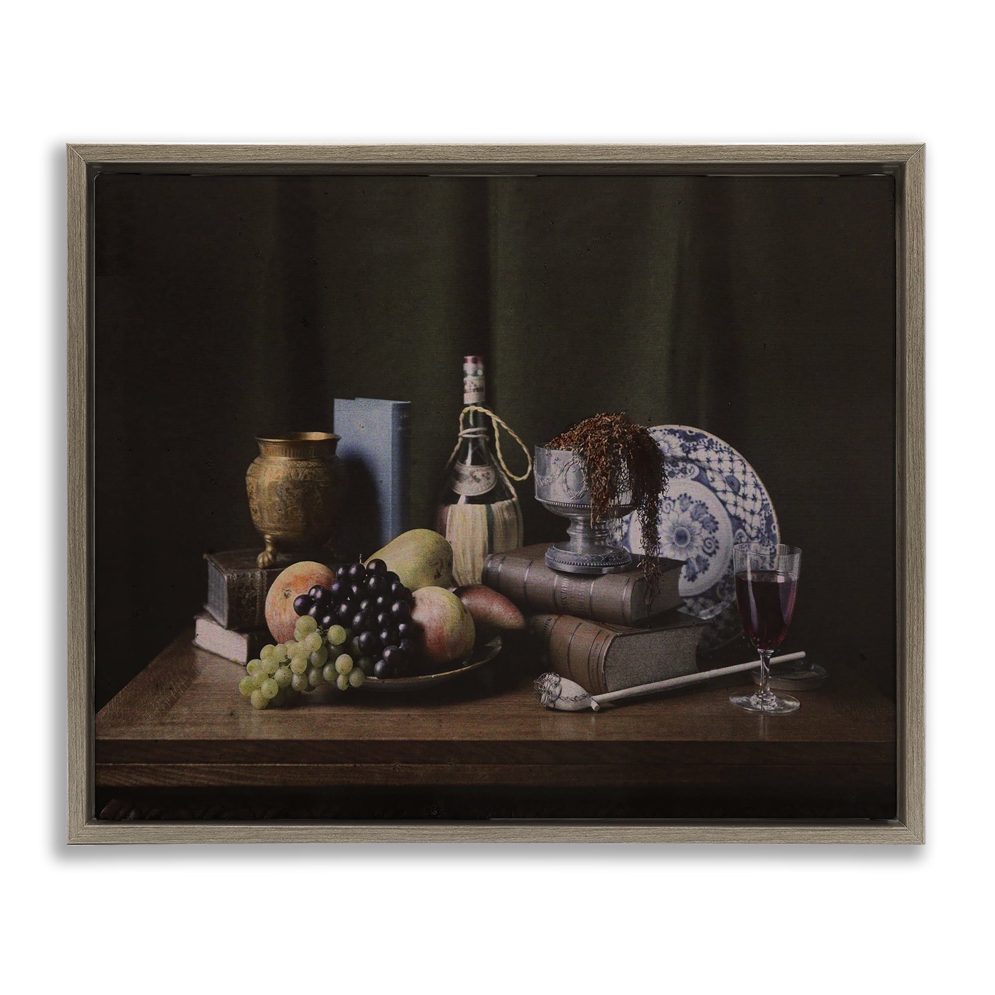 Stupell Industries Dark Vanitas Still Life Food & Beverage Photography Brown Floater Framed Canvas Art Print Wall Art, 21 x 17