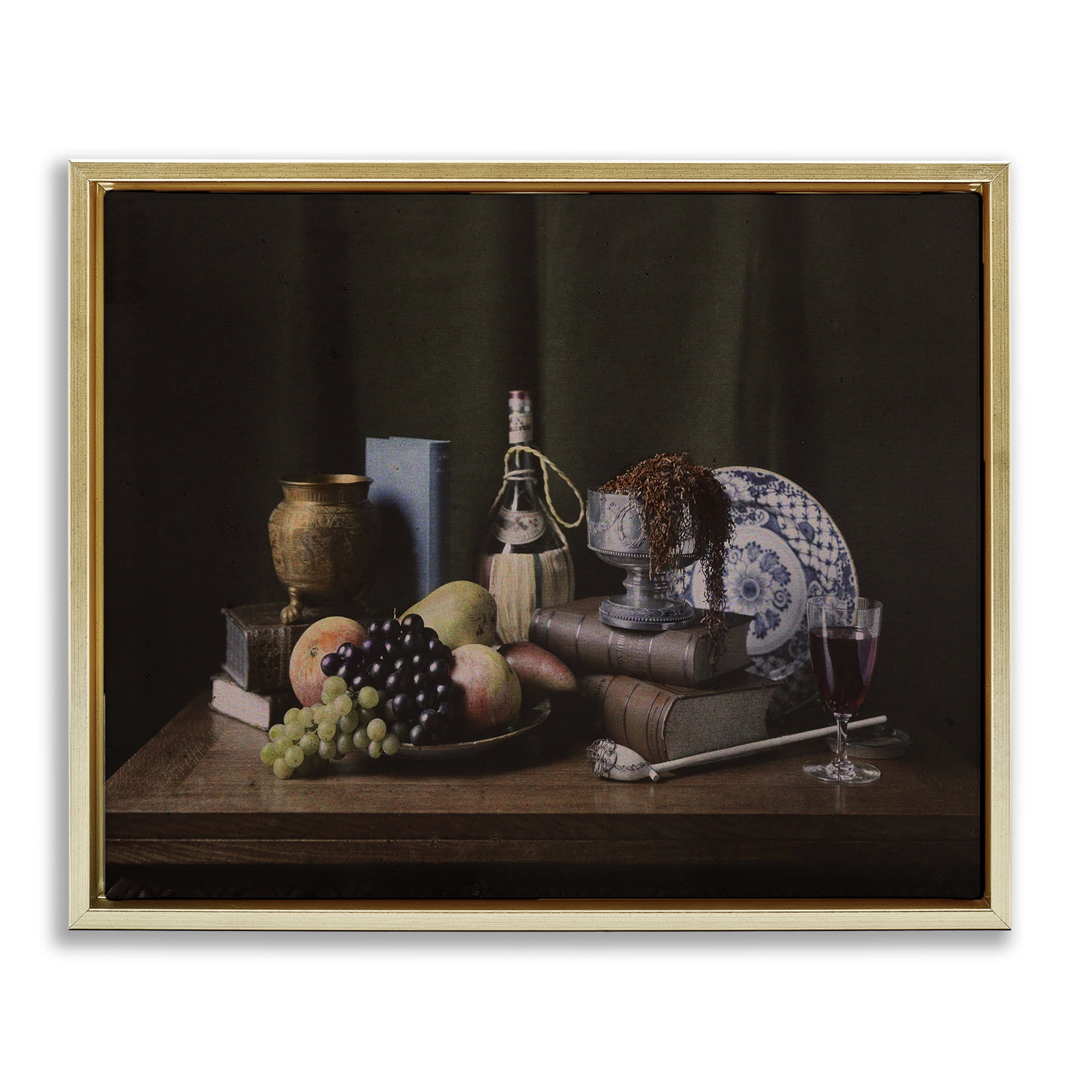 Stupell Industries Dark Vanitas Still Life Food & Beverage Photography Gold Floater Framed Canvas Art Print Wall Art, 31 x 25