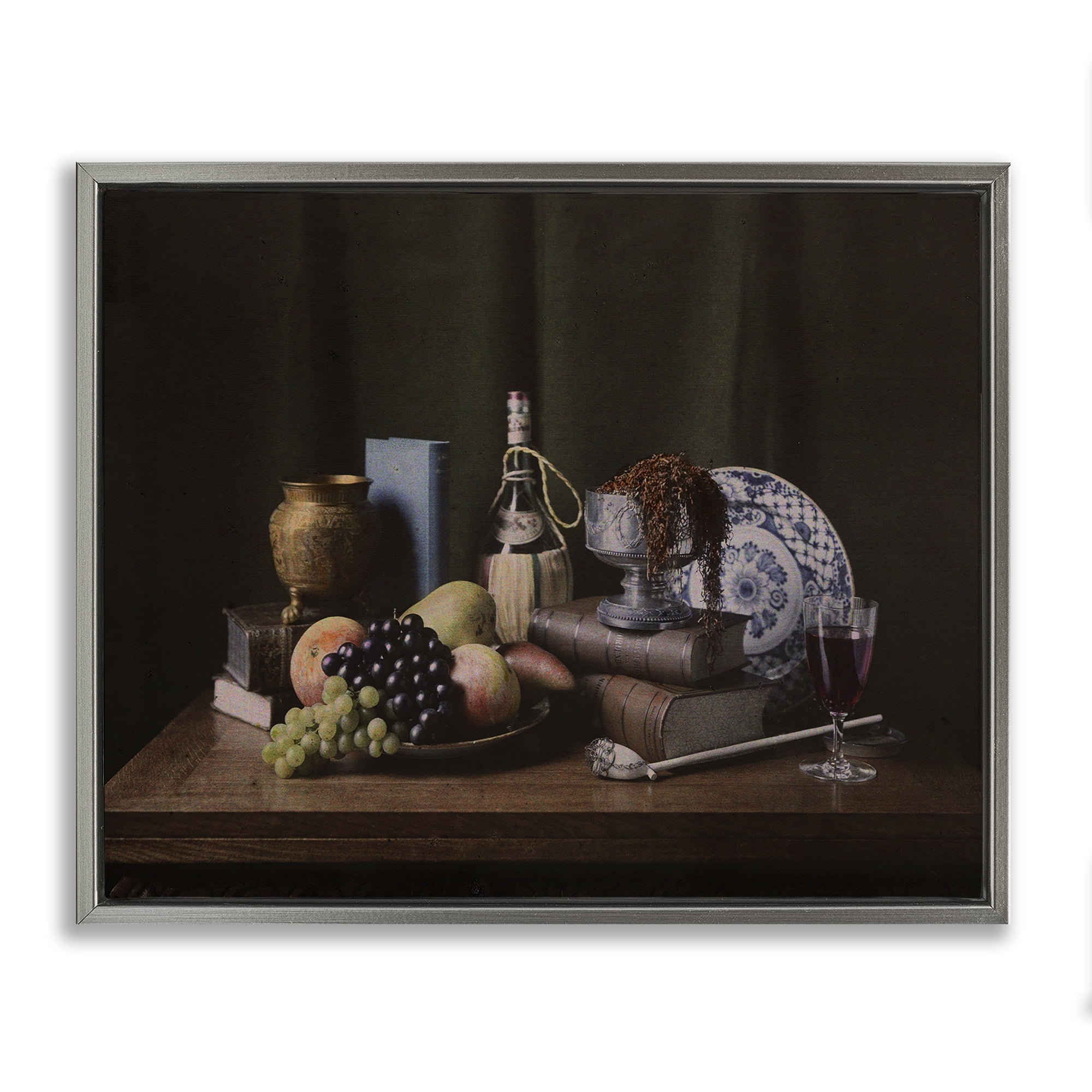 Stupell Industries Dark Vanitas Still Life Food & Beverage Photography Gray Floater Framed Canvas Art Print Wall Art, 31 x 25