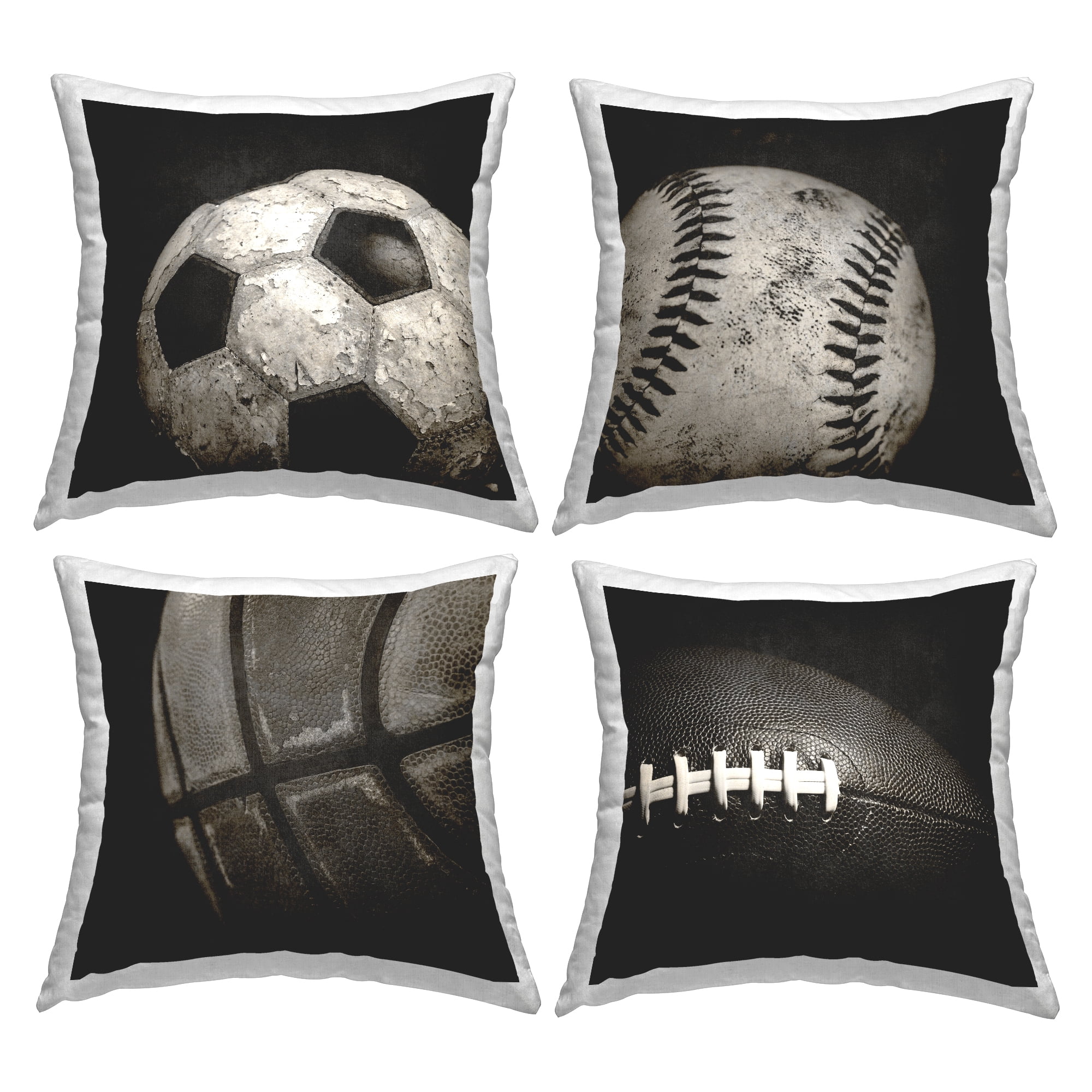 Stupell Industries Dark Varied Sports Balls 4 Piece Decorative Printed Throw Pillow Set, 18 x 18
