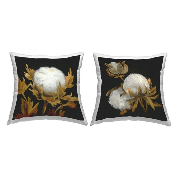 Stupell Industries Dark Vintage Cotton Flowers Square Decorative Printed Throw Pillow, 18 x 18, Set of 2