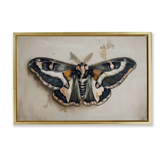 Stupell Industries Dark Winged Moth Animals Painting Gold Floater Framed Canvas Art Print Wall Art, 25 x 17