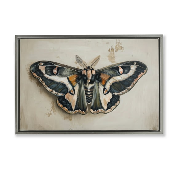Stupell Industries Dark Winged Moth Animals Painting Gray Floater Framed Canvas Art Print Wall Art, 25 x 17