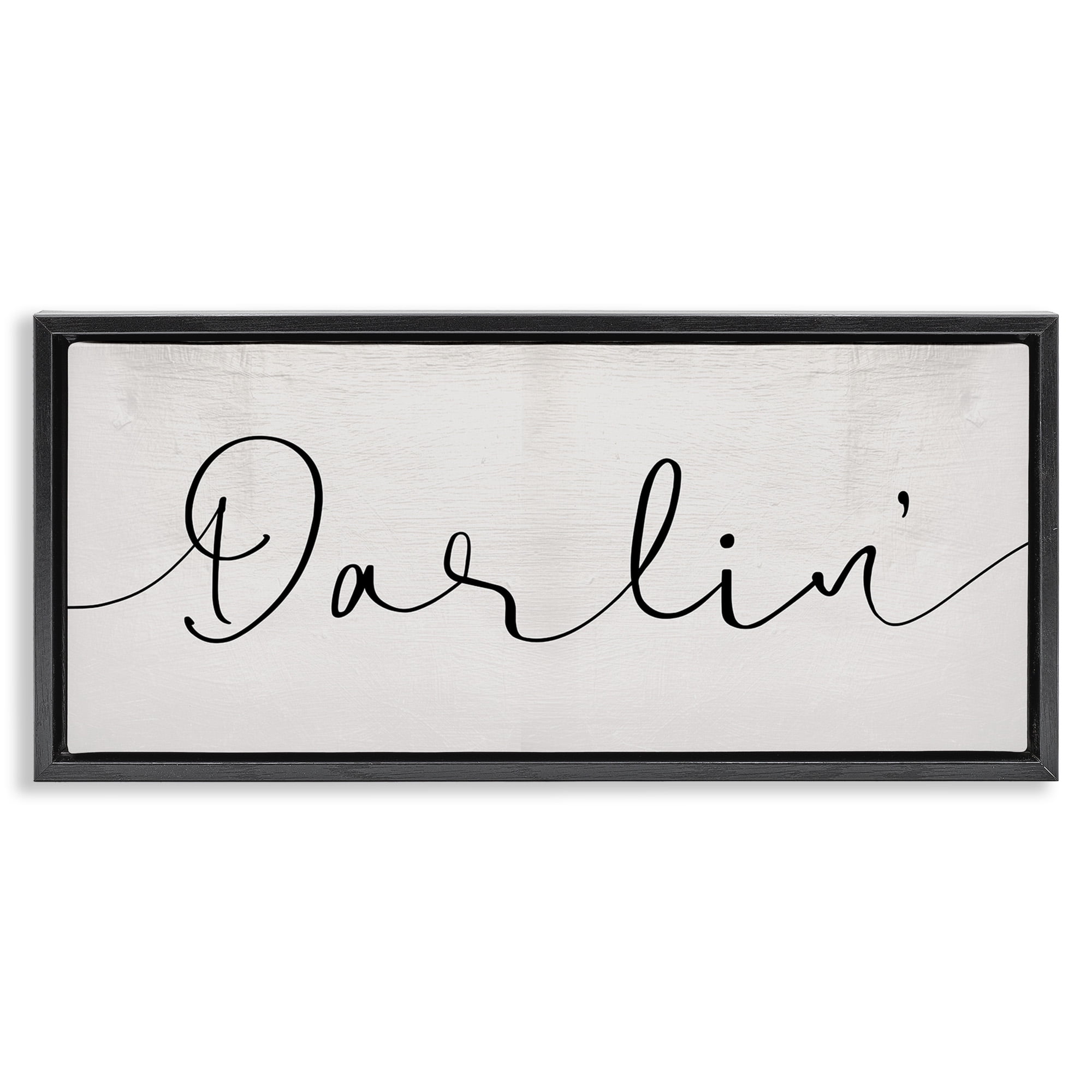 Stupell Industries Darlin' Sentiment Elegant Cursive Typography Painting Black Floater Framed Canvas Art Print Wall Art, 25 x 11