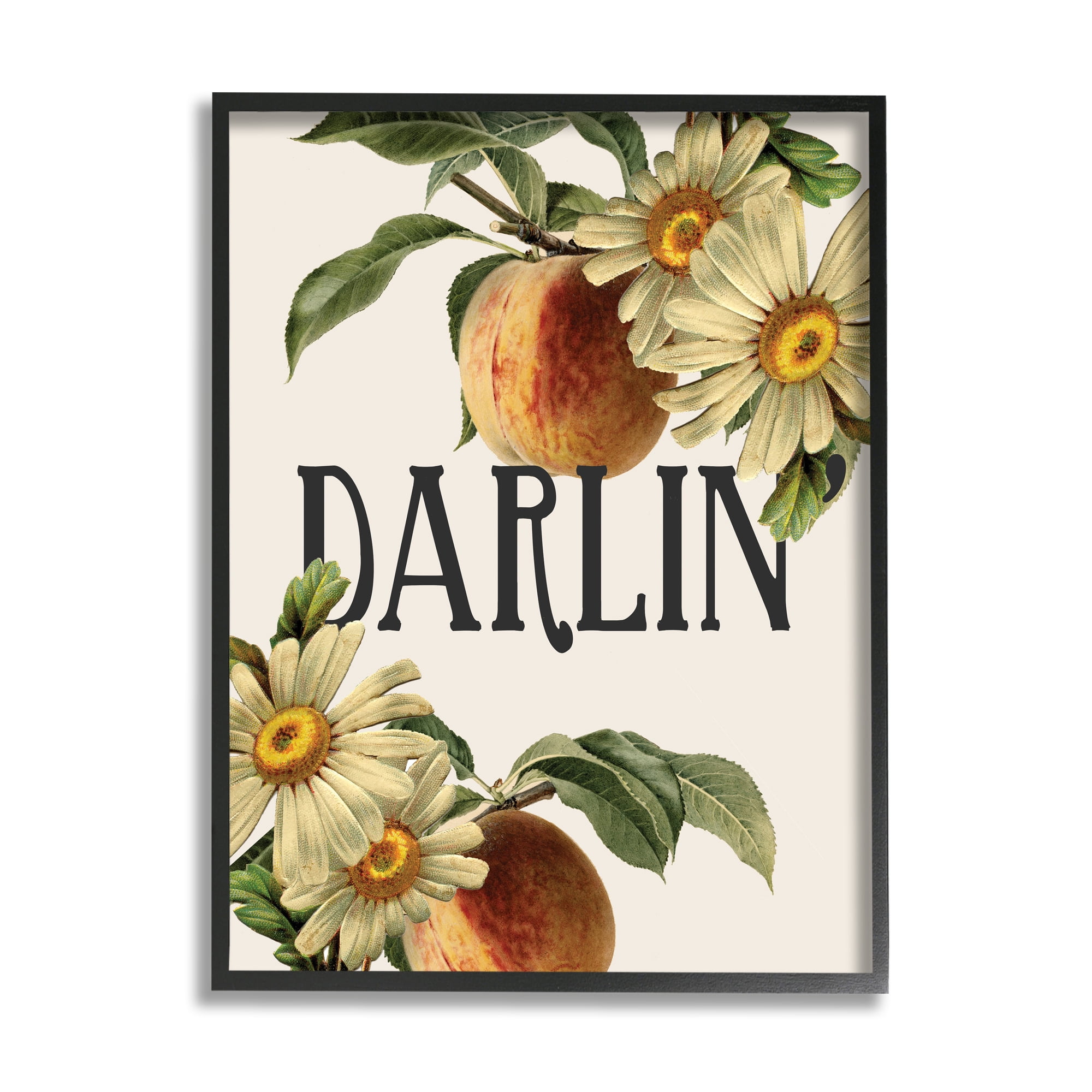 Stupell Industries Darlin' Southern Phrase Vintage Peach Tree Typography Painting Black Framed Art Print Wall Art, 24 x 30