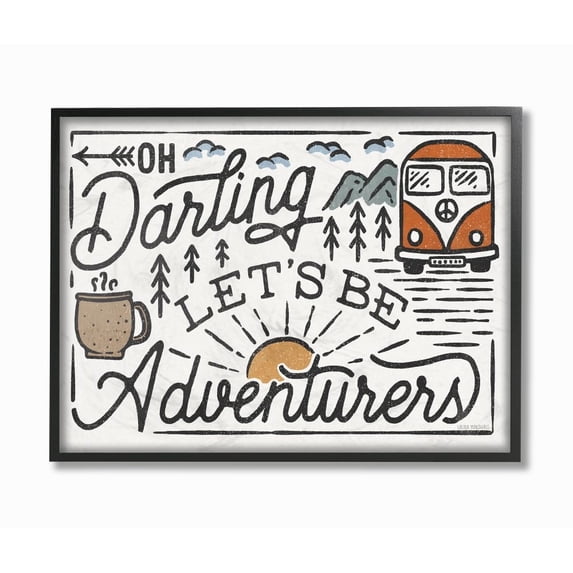 Stupell Industries Darling Lets Be Adventurers Quote Fun Whimsical Journey Phrase Framed Wall Art Design by Laura Marshall, 16" x 20", Black Framed