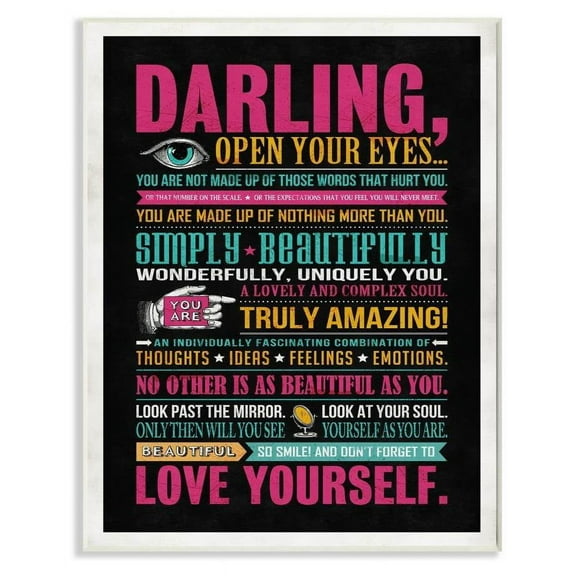 Stupell Industries Darling Love Yourself Inspirational Neon Word Design Wall Plaque by Ester Kay