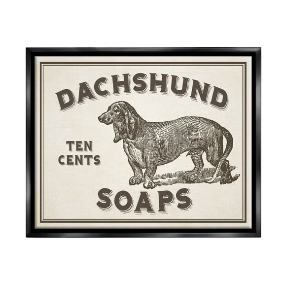Stupell Industries Daschund Soap Vintage Sign Jet Black Framed Floating Canvas Wall Art, 16x20, by Daphne Polselli