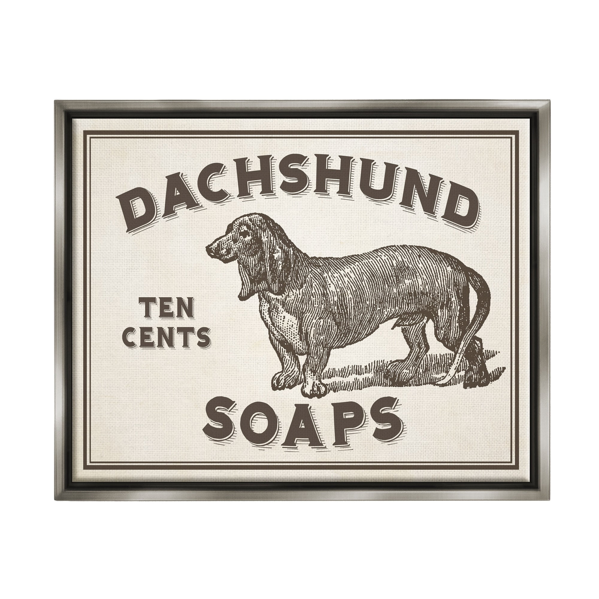 Stupell Industries Daschund Soap Vintage Sign Luster Gray Framed Floating Canvas Wall Art, 16x20, by Daphne Polselli