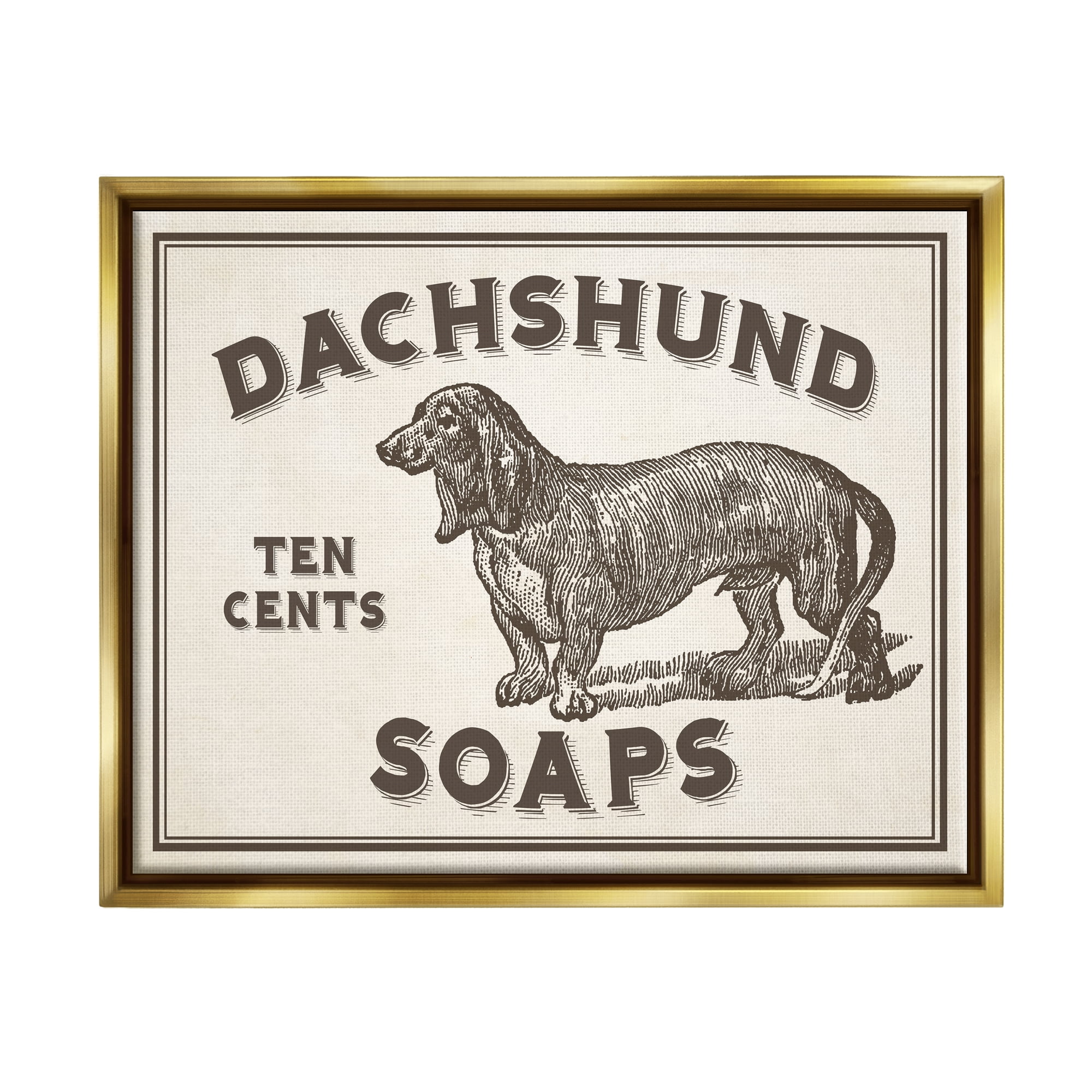 Stupell Industries Daschund Soap Vintage Sign Metallic Gold Framed Floating Canvas Wall Art, 24x30, by Daphne Polselli