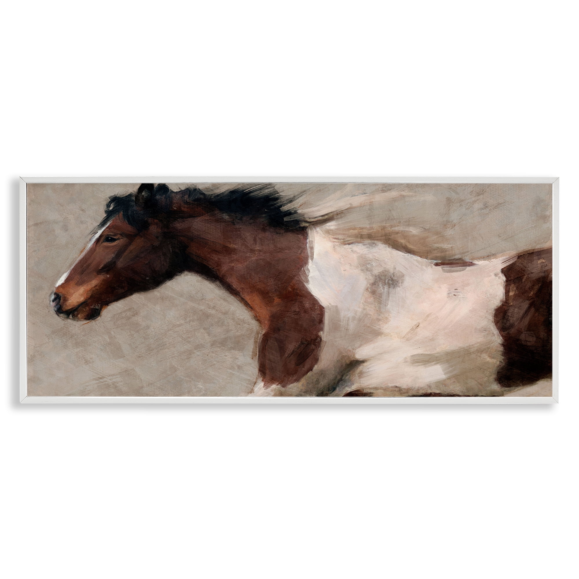 Stupell Industries Dashing Brown Horse Animals Painting White Framed Art Print Wall Art, 30 x 13