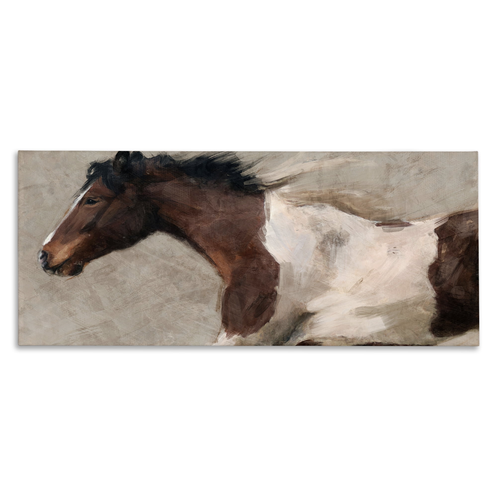 Stupell Industries Dashing Brown Horse Animals Painting Wrapped Canvas Art Print Wall Art, 30 x 13
