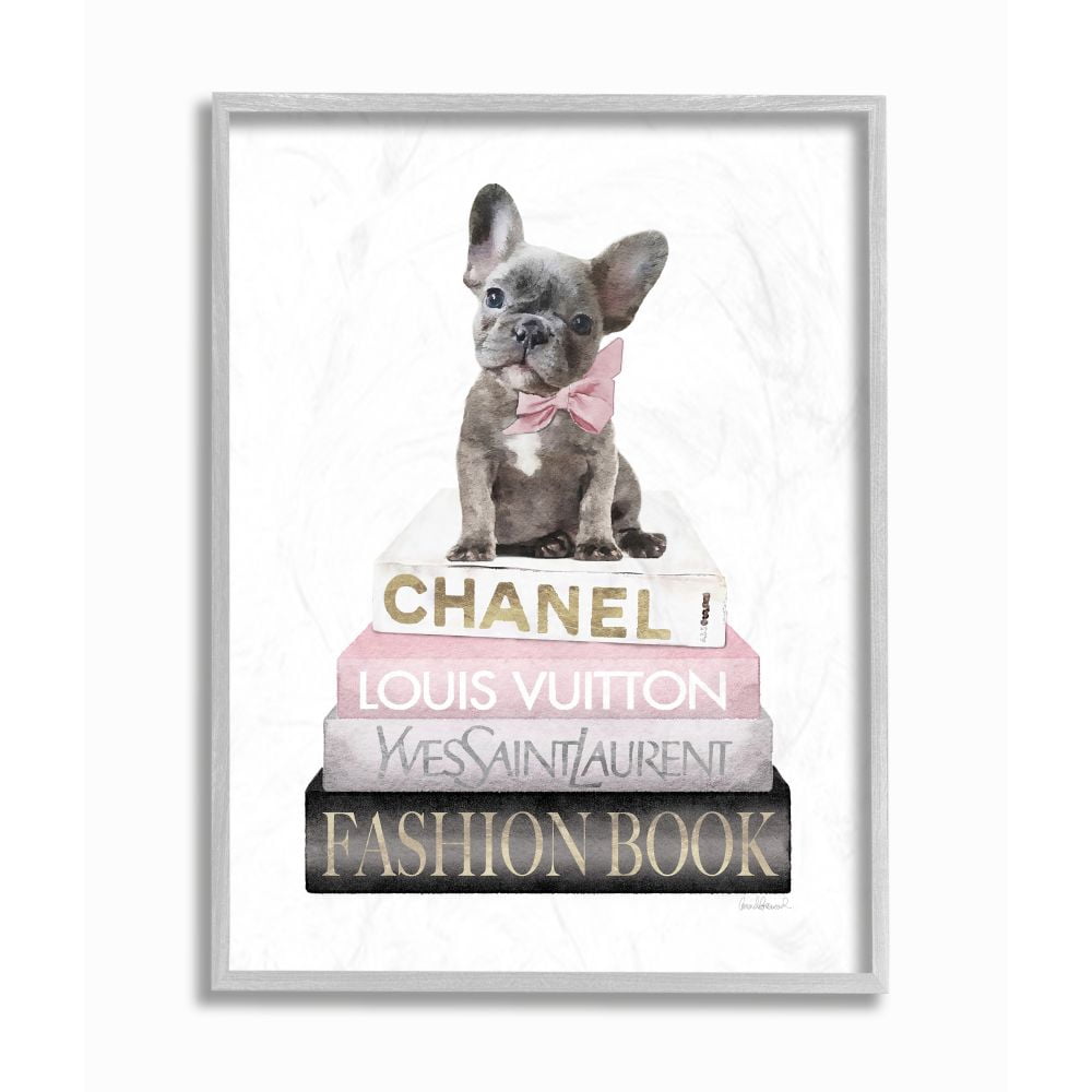 Stupell Industries Dashing French Bulldog and Iconic Fashion Bookstack Designed by Amanda Greenwood