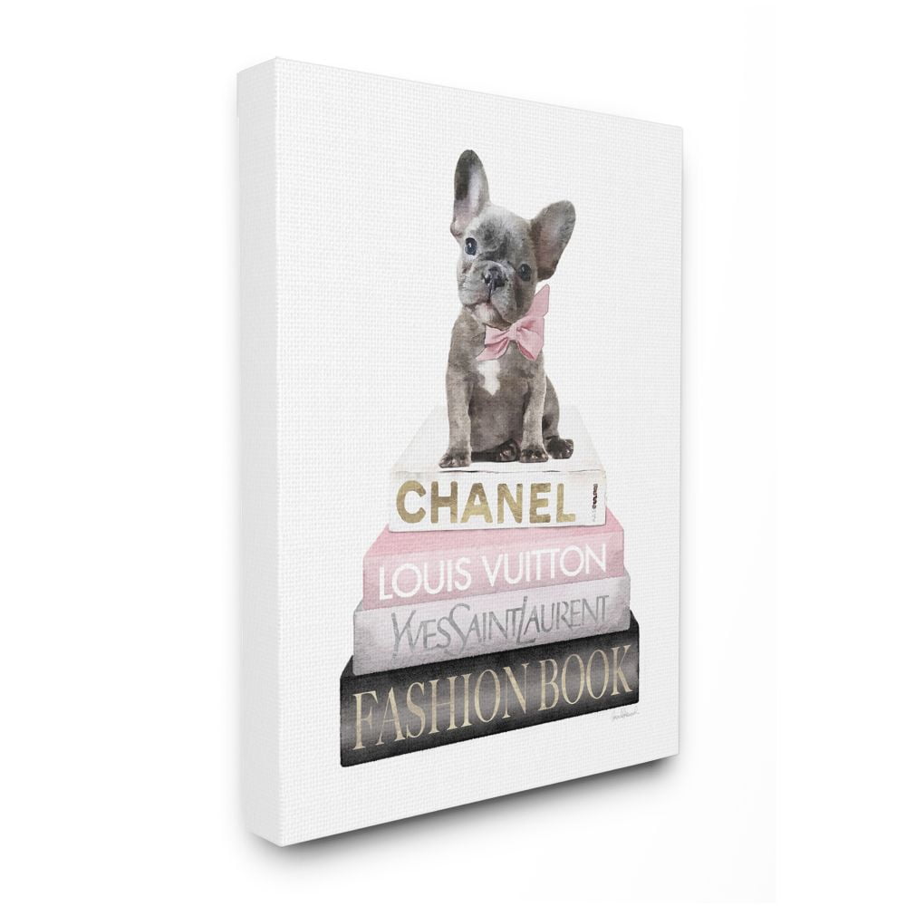 Stupell Industries Dashing French Bulldog and Iconic Fashion Bookstack Designed by Amanda Greenwood