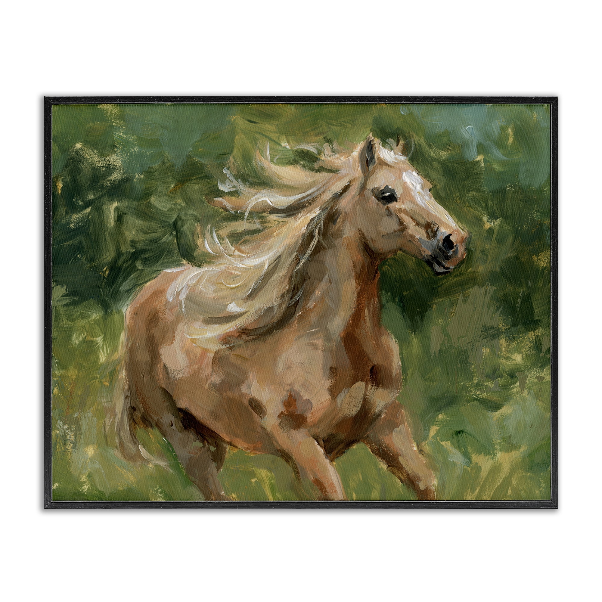 Stupell Industries Dashing Horse in Nature Animals Painting Black Framed Art Print Wall Art, 30 x 24