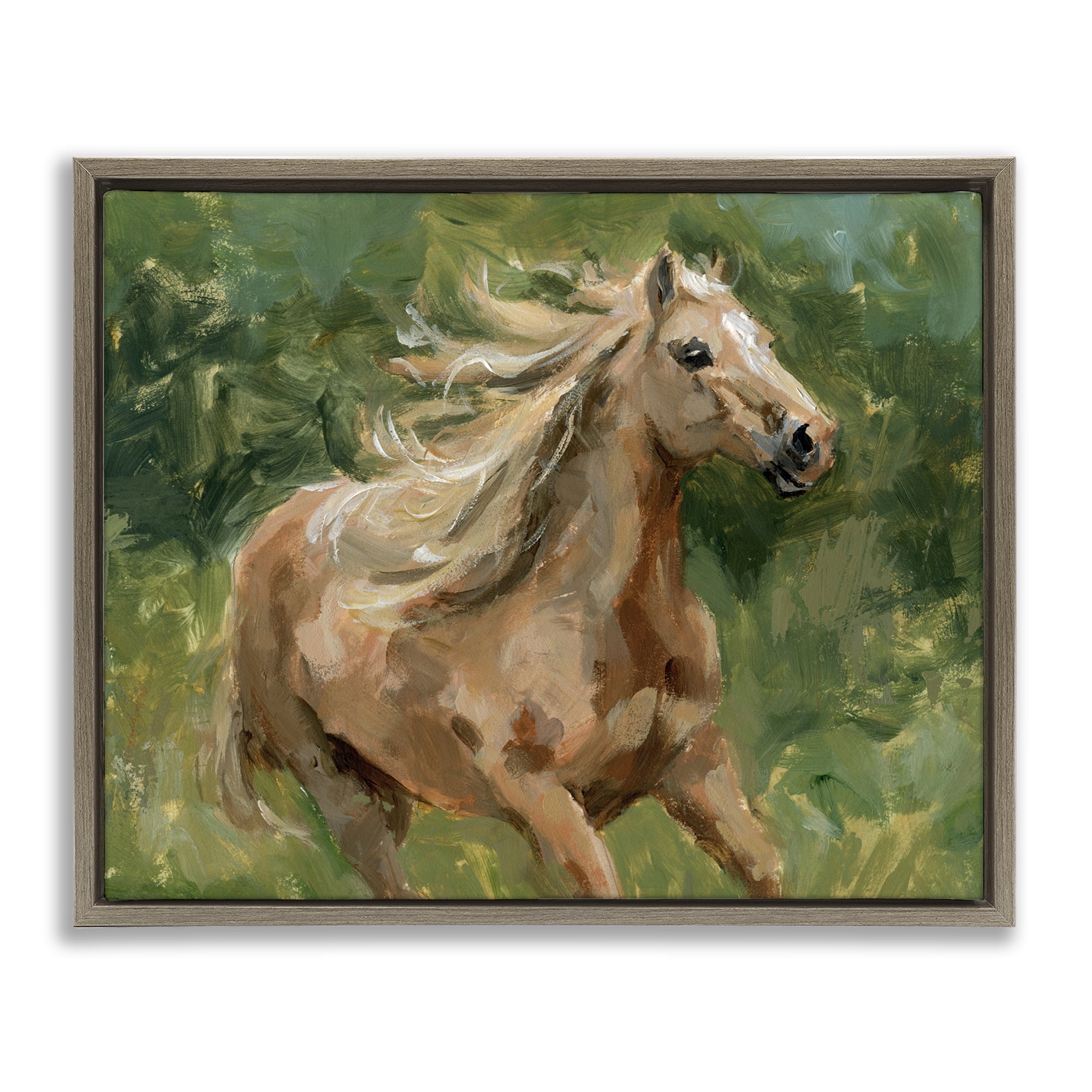 Stupell Industries Dashing Horse in Nature Animals Painting Brown Floater Framed Canvas Art Print Wall Art, 31 x 25