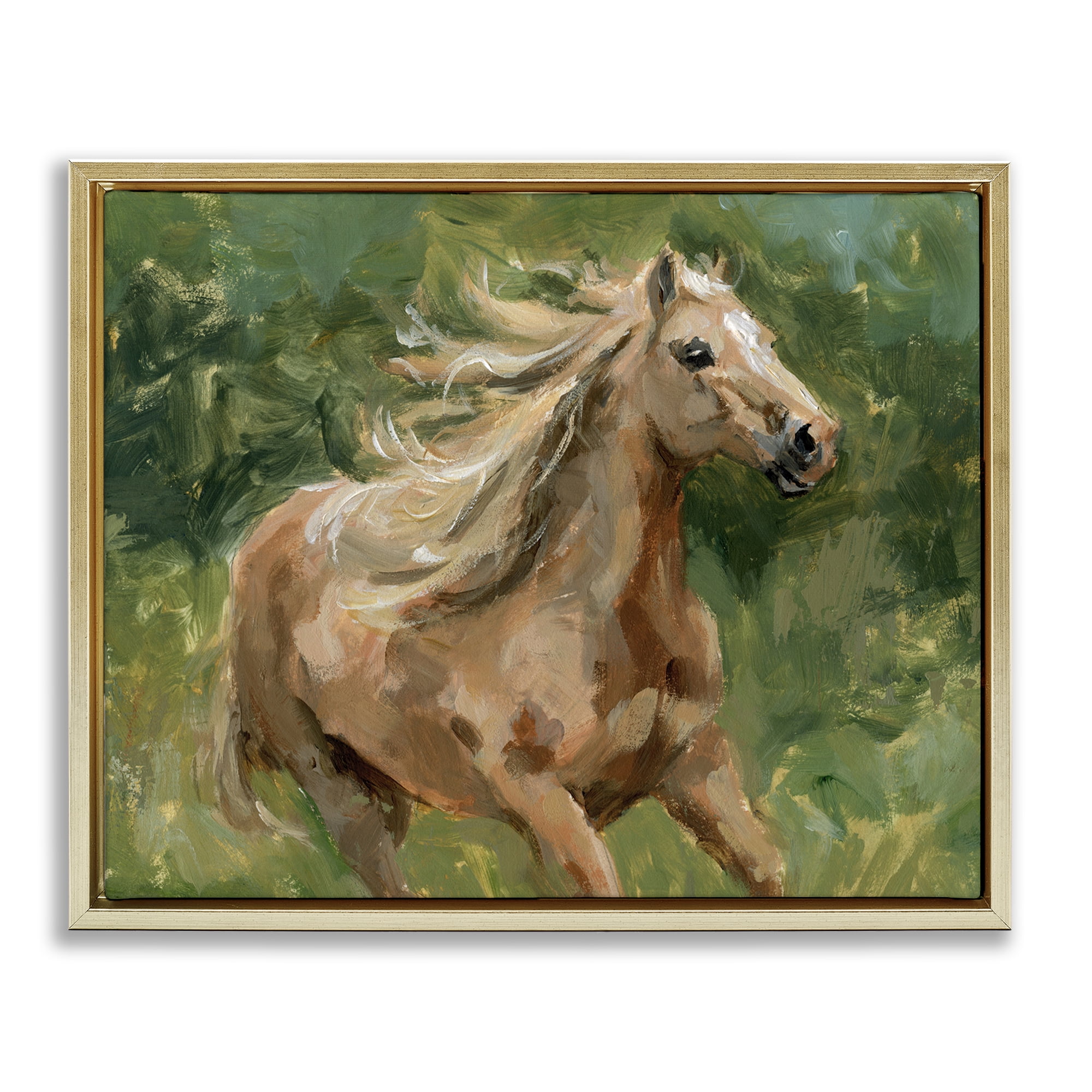Stupell Industries Dashing Horse in Nature Animals Painting Gold Floater Framed Canvas Art Print Wall Art, 31 x 25