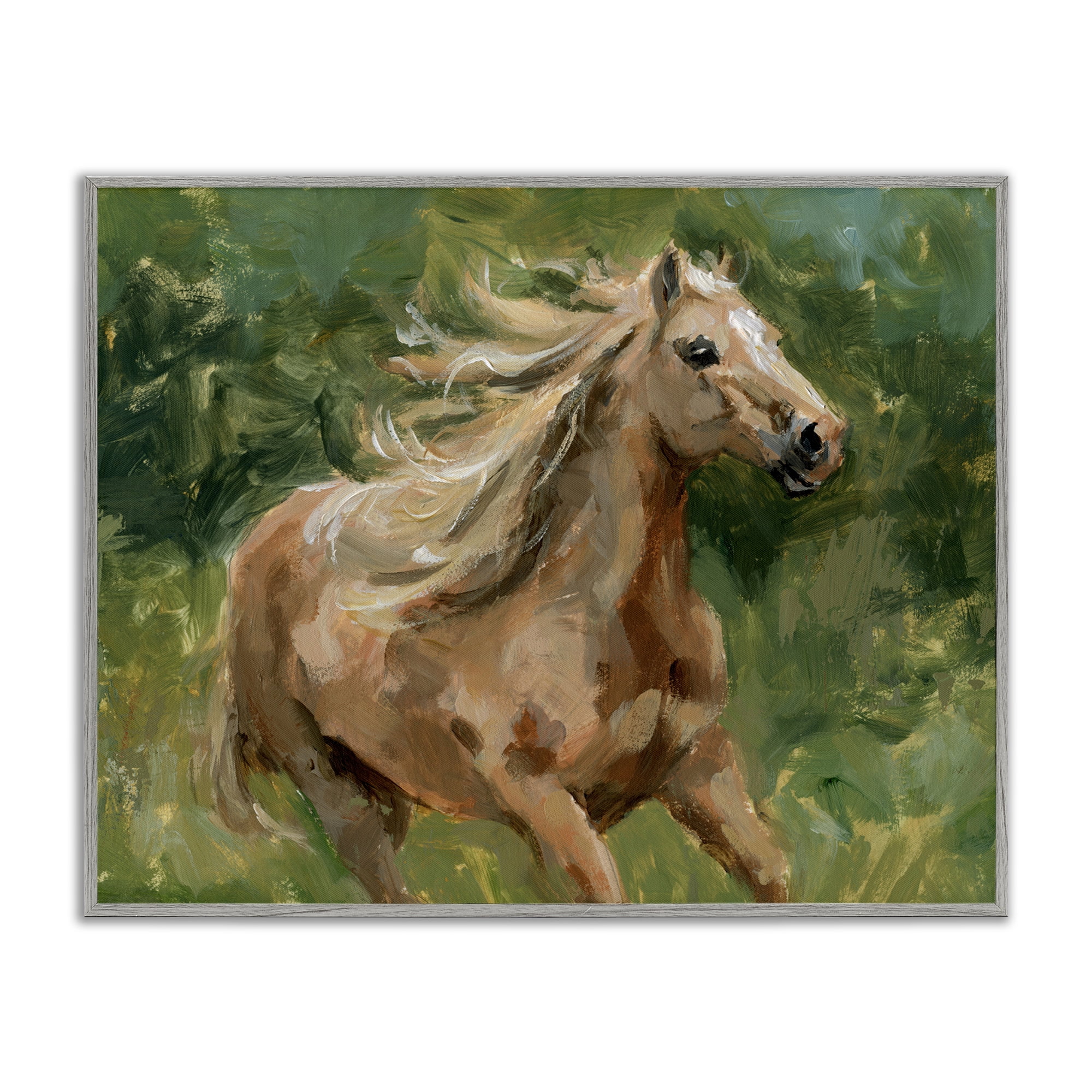 Stupell Industries Dashing Horse in Nature Animals Painting Gray Framed Art Print Wall Art, 20 x 16