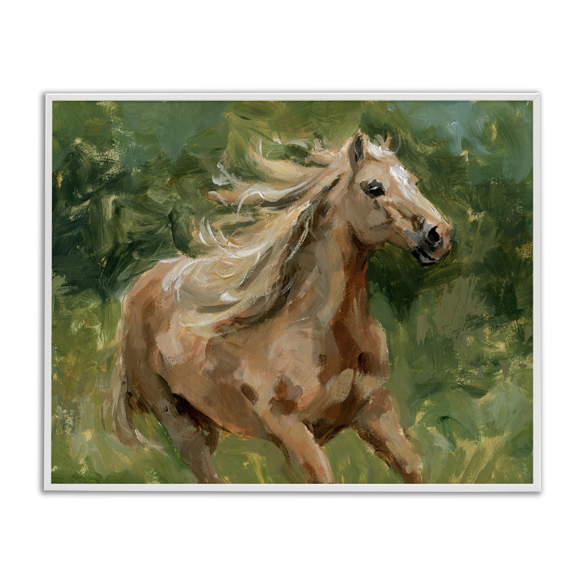 Stupell Industries Dashing Horse in Nature Animals Painting White Framed Art Print Wall Art, 30 x 24