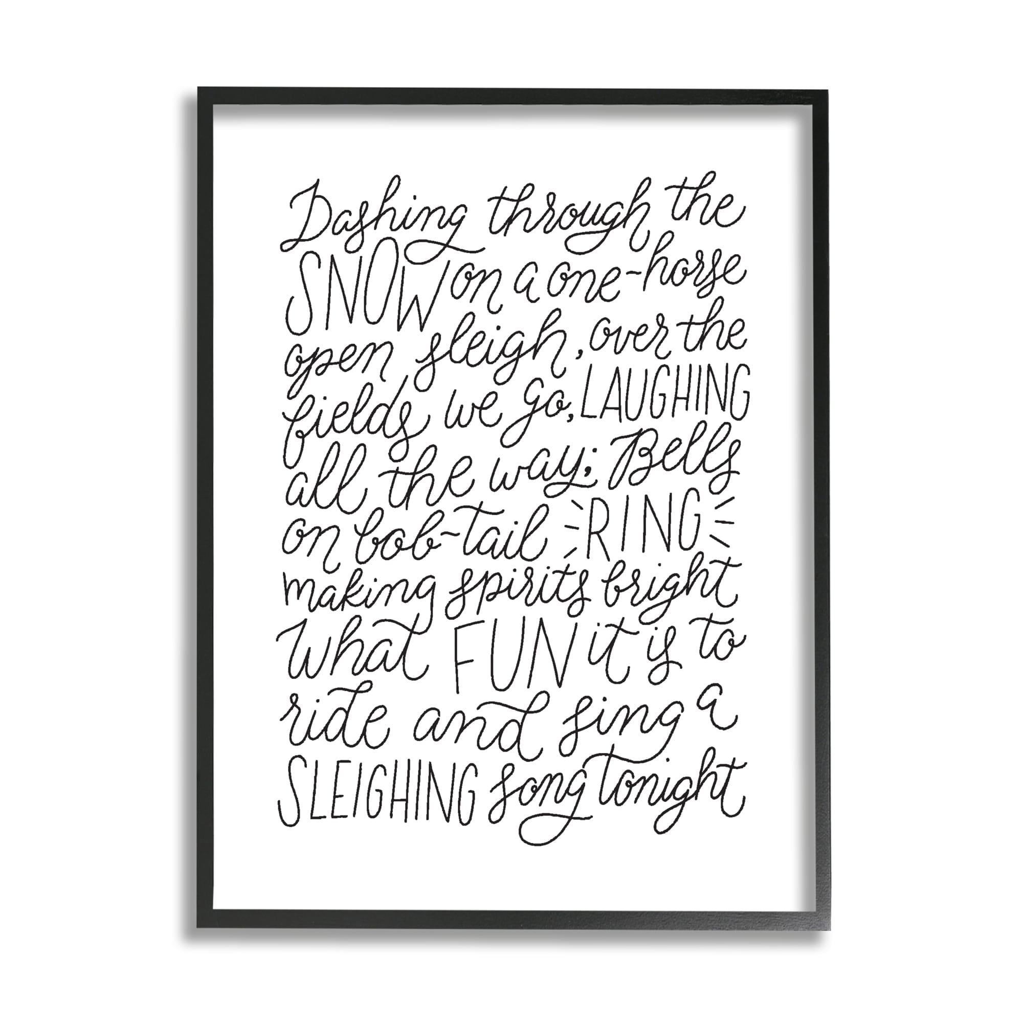 Stupell Industries Dashing Through The Snow Fun Casual Calligraphy Song Graphic Art Black Framed Art Print Wall Art, Design by Leah Bisch