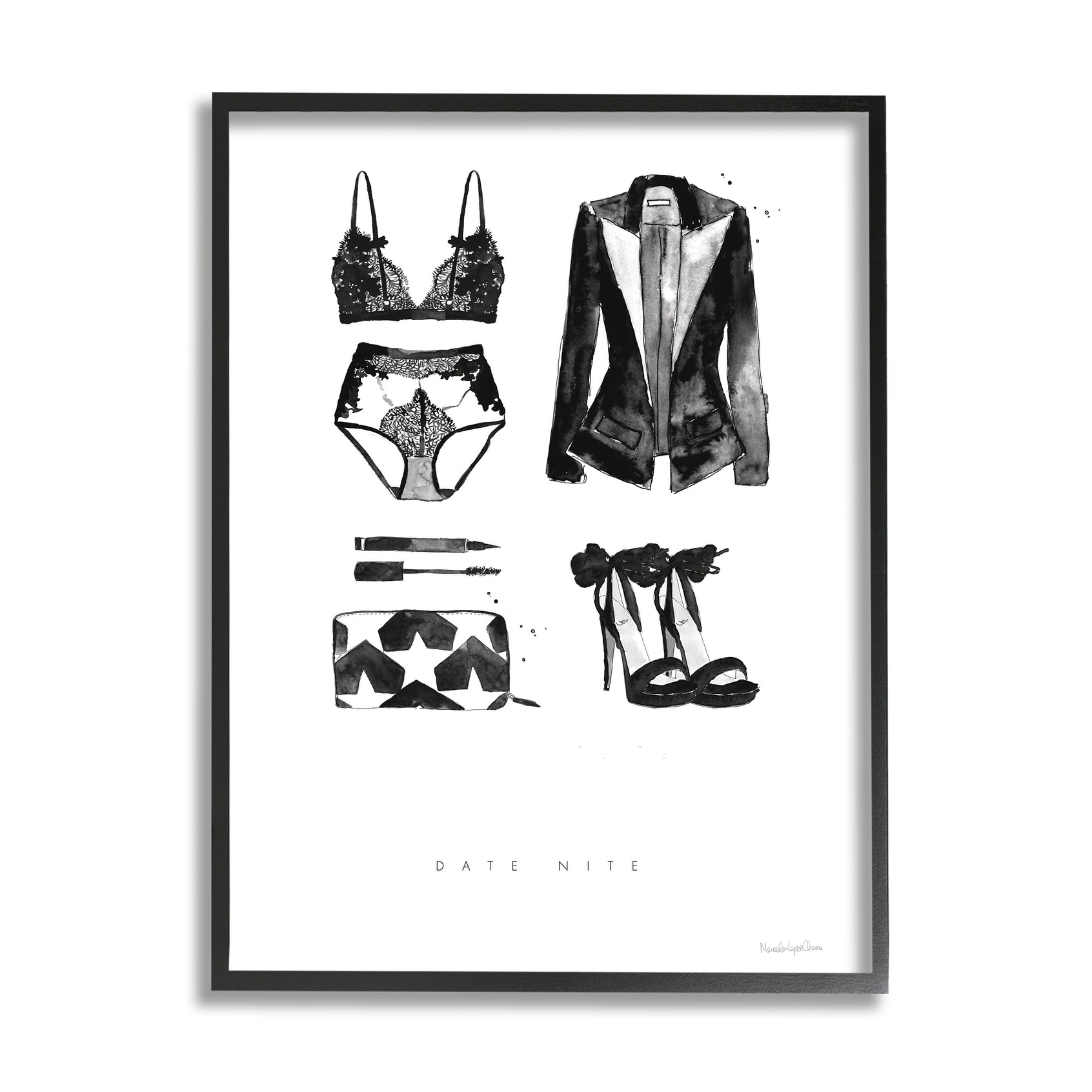 Stupell Industries Date Nite Slang Quote Female Fashion Mood Black Framed, 11 x 14, Design by Mercedes Lopez Charro
