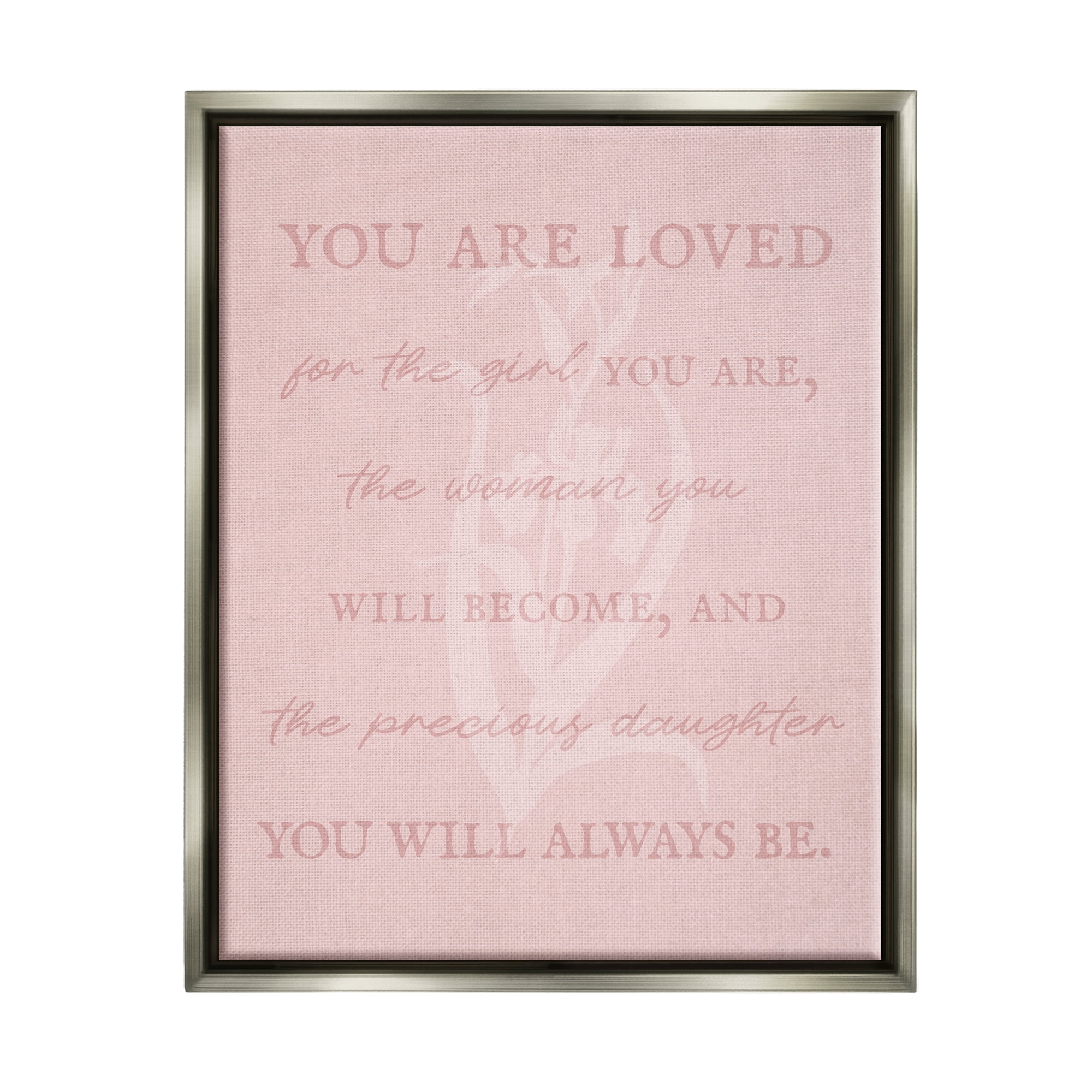 Stupell Industries Daughter You Are Loved Inspirational Painting Gray Floater Framed Canvas Art Print Wall Art, 25 x 31