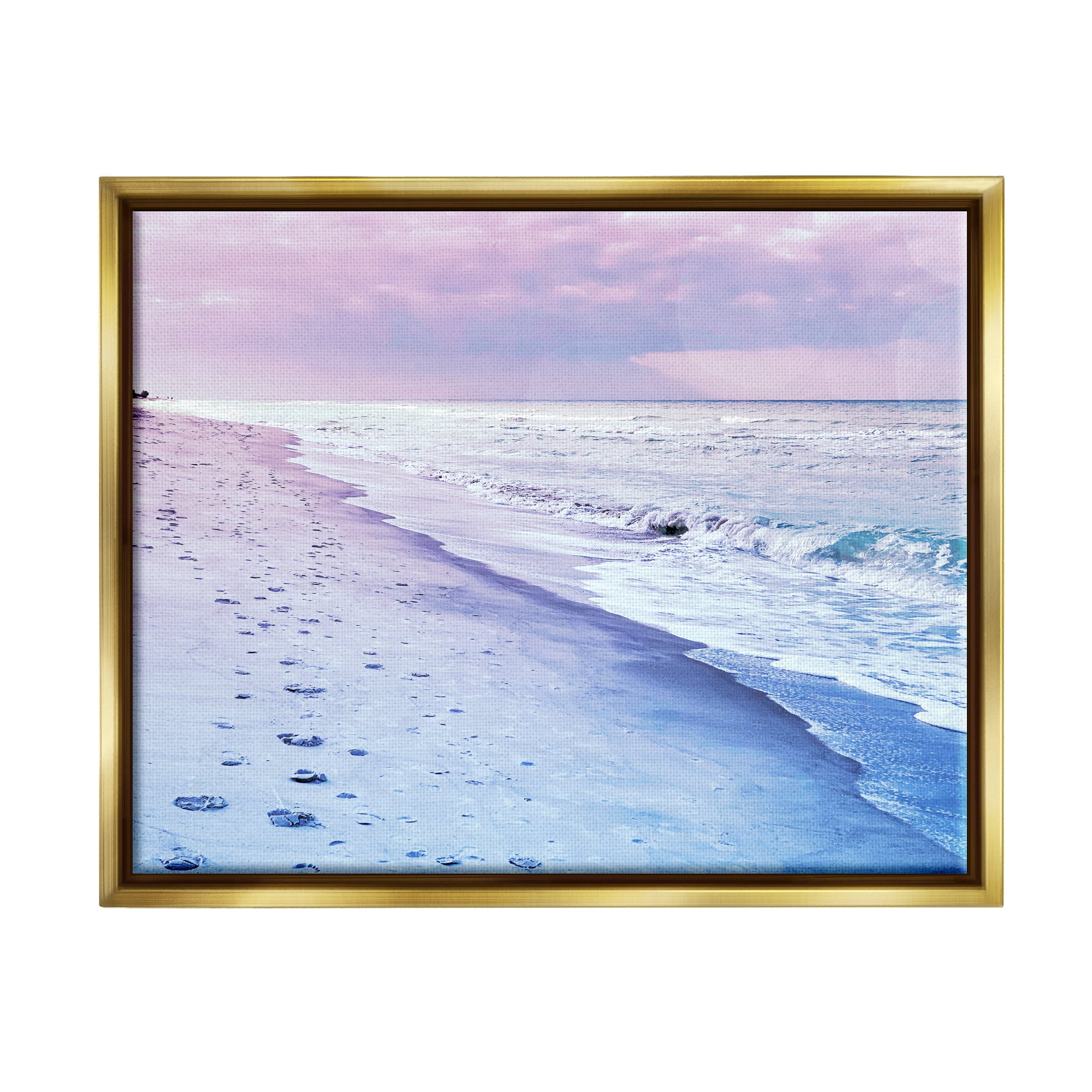 Stupell Industries Dawn Break Shoreline Nature Photography Gold Floater Framed Art Print Wall Art, 21 x 17