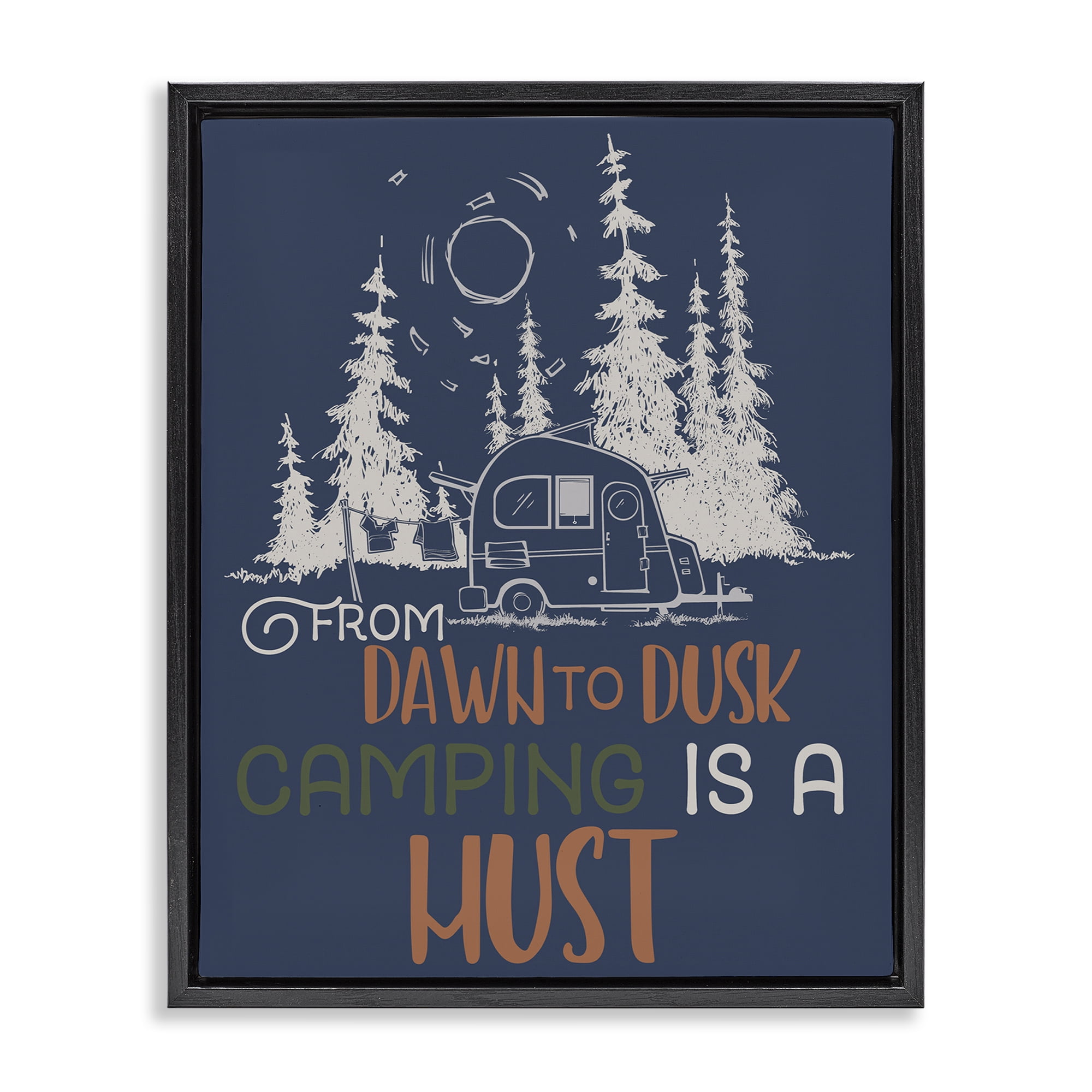 Stupell Industries Dawn to Dusk Camping Landscape Painting Black Floater Framed Art Print Wall Art, 17 x 21