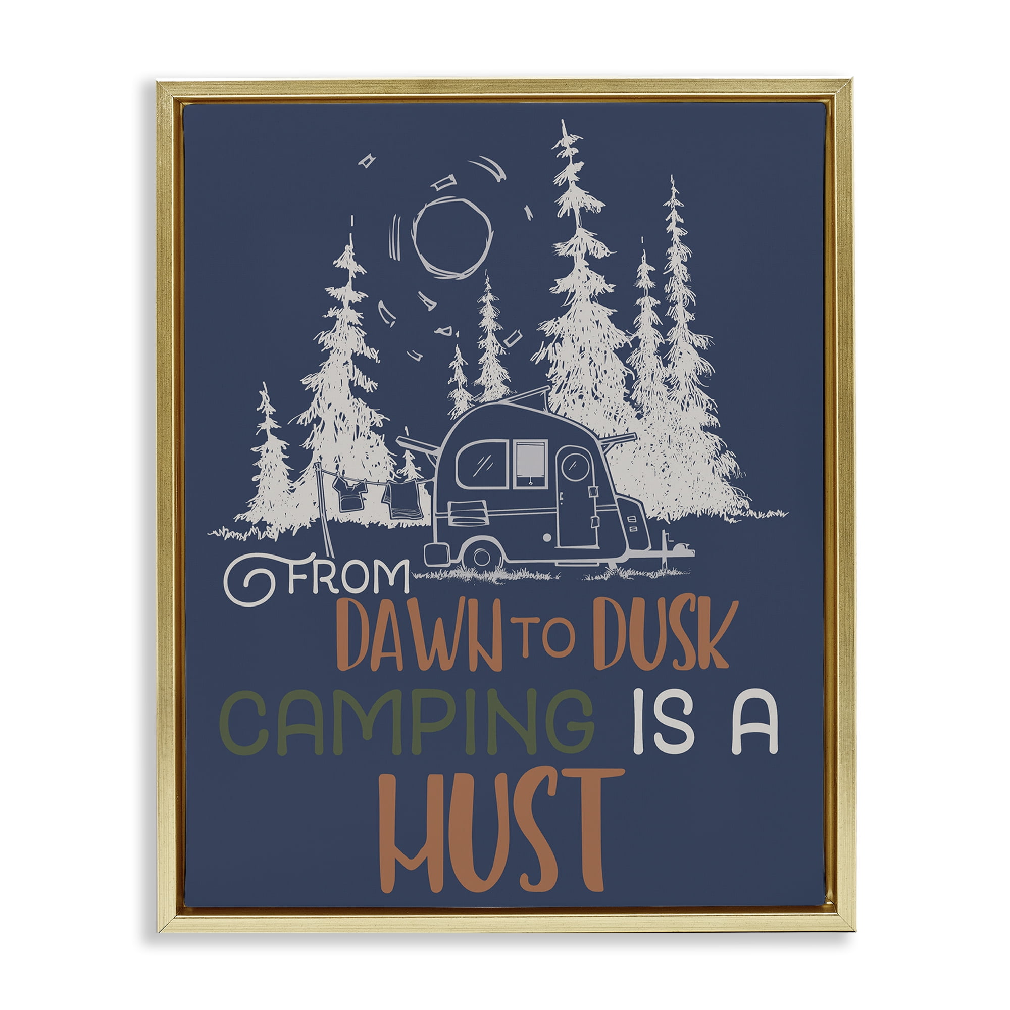 Stupell Industries Dawn to Dusk Camping Landscape Painting Gold Floater Framed Art Print Wall Art, 17 x 21