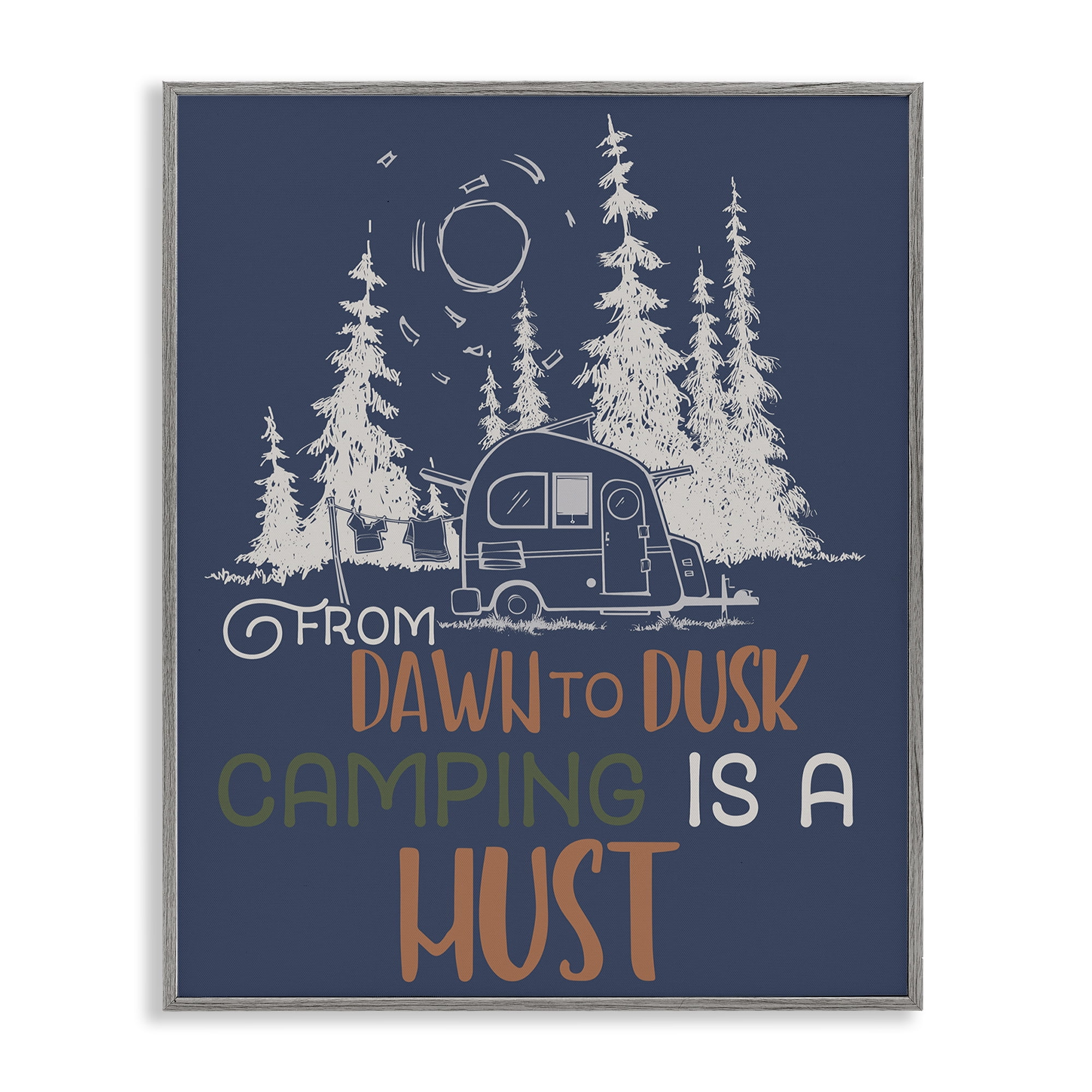 Stupell Industries Dawn to Dusk Camping Landscape Painting Gray Framed Art Print Wall Art, 11 x 14