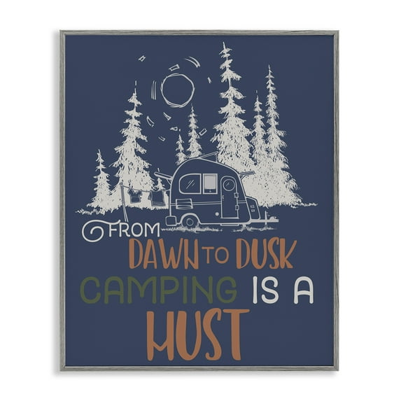 Stupell Industries Dawn to Dusk Camping Landscape Painting Gray Framed Art Print Wall Art, 16 x 20