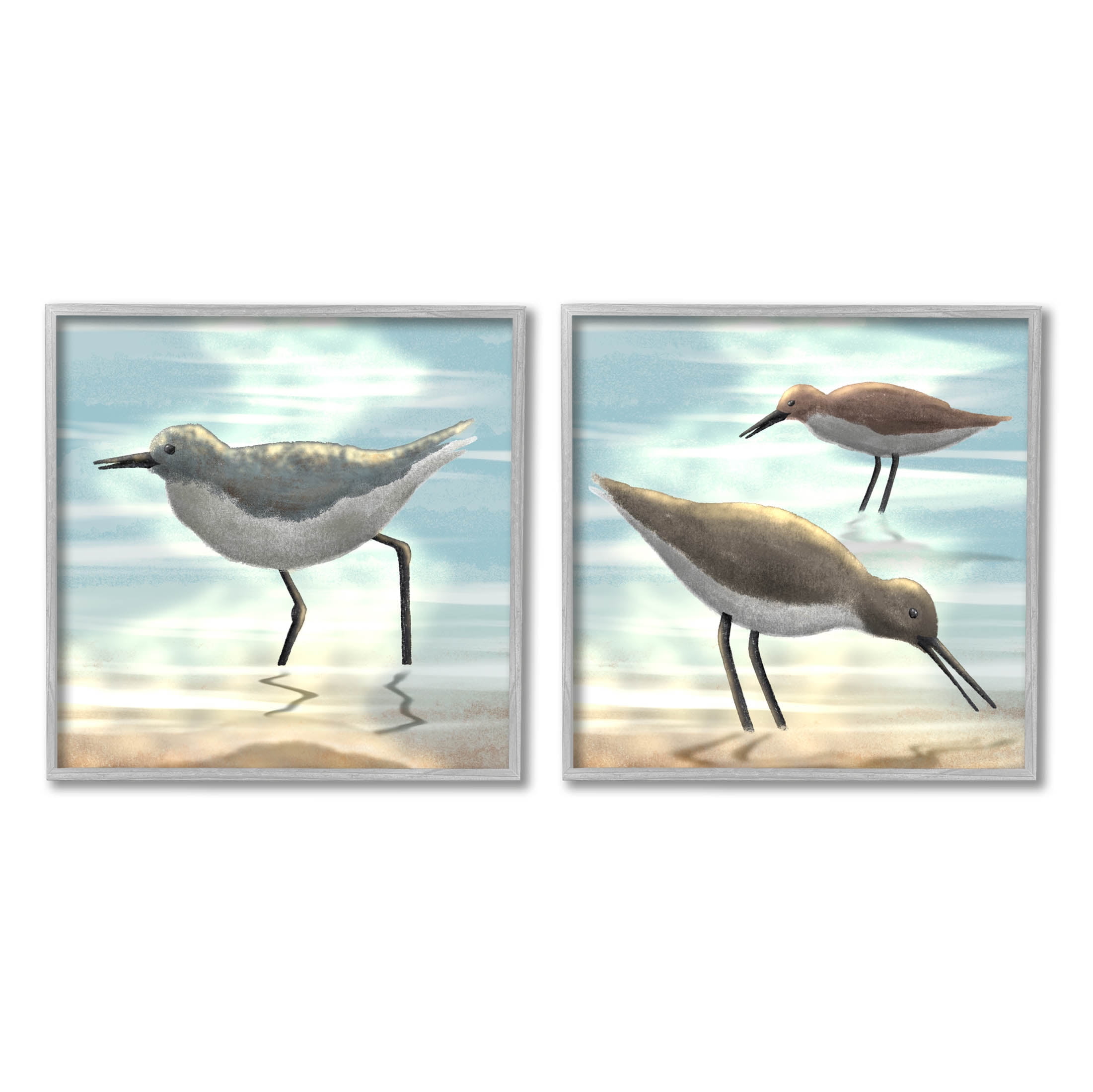 Stupell Industries Dawning Friends Sandpiper Coast Graphic Art Gray Framed Art Print Wall Art, Set of 2, Design by Marcus Prime
