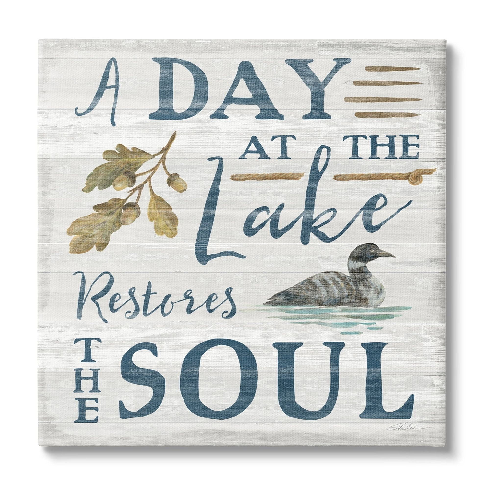 Stupell Industries Day At Lake Restores Soul Rustic Quote Grain Pattern , 24 x 24, Design by Silvia Vassileva