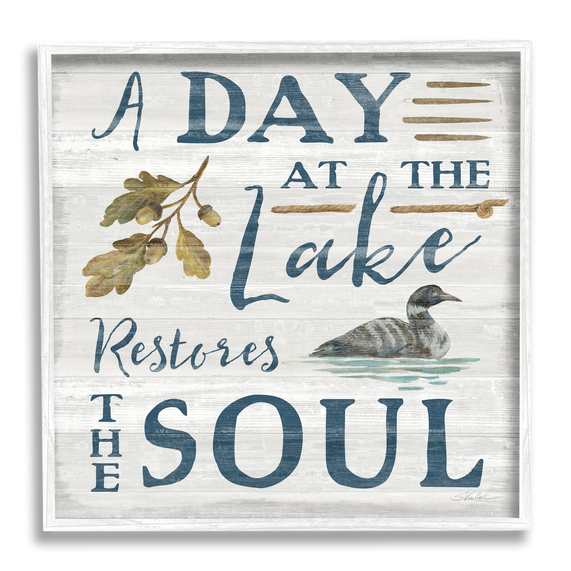 Stupell Industries Day At Lake Restores Soul Rustic Quote Grain Pattern , 24 x 24, Design by Silvia Vassileva
