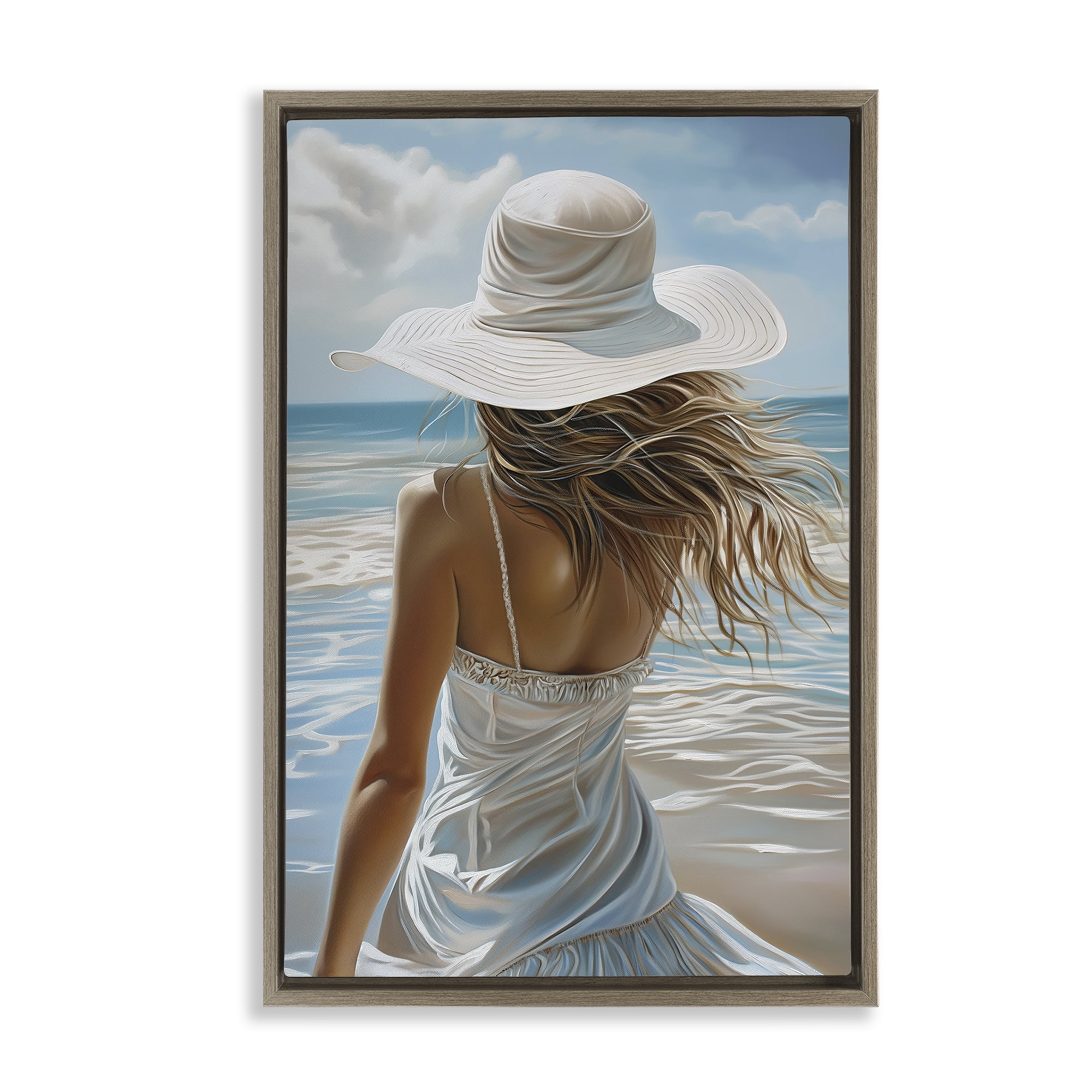 Stupell Industries Day Dreaming Summer Beach Brown Framed Floater Canvas Wall Art, design by Imagine It Images