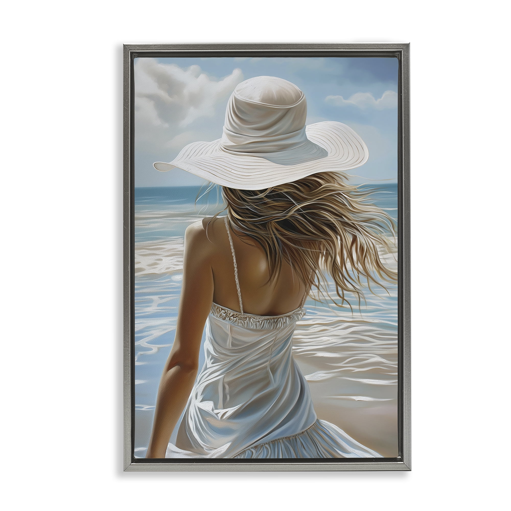 Stupell Industries Day Dreaming Summer Beach Gray Framed Floater Canvas Wall Art, design by Imagine It Images