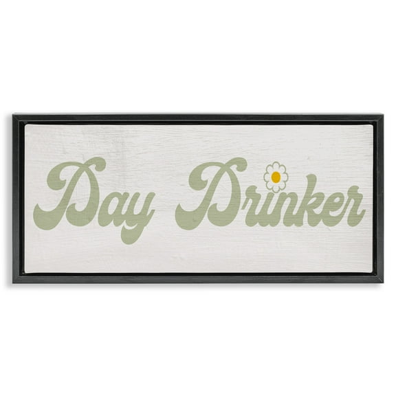 Stupell Industries Day Drinker Retro Text Black Framed Floater Canvas Wall Art design by Lil' Rue, 11 x 25