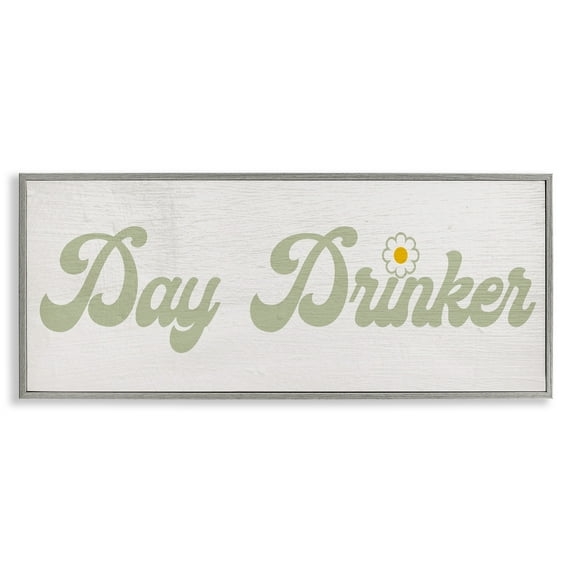 Stupell Industries Day Drinker Retro Text Gray Framed Giclee Art design by Lil' Rue, 13 x 30