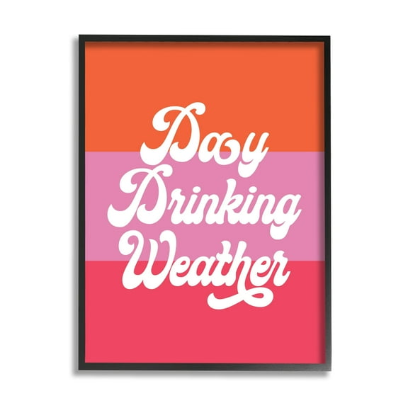 Stupell Industries Day Drinking Weather Summer Stripes Retro Typography Graphic Art Black Framed Art Print Wall Art, Design by Daphne Polselli