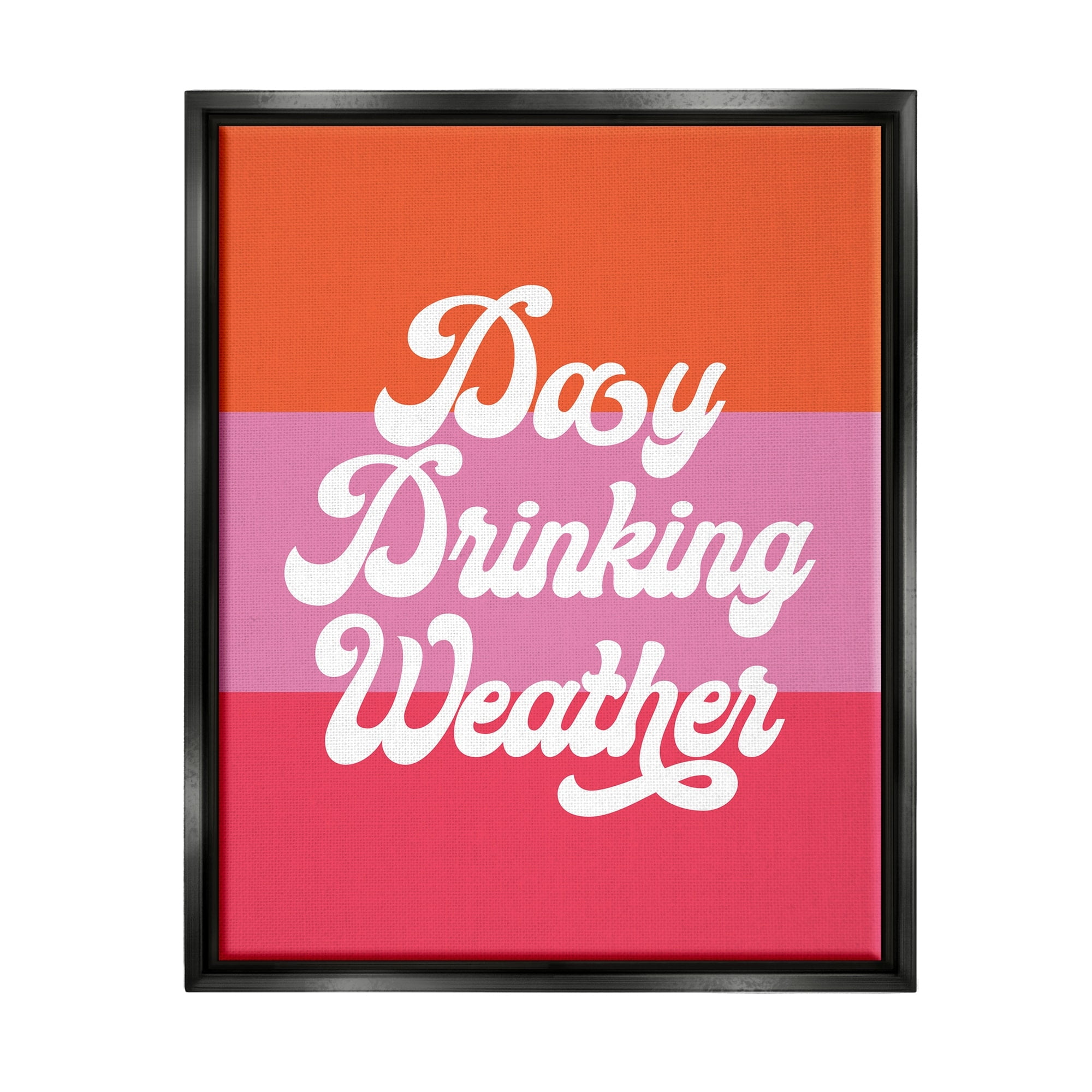 Stupell Industries Day Drinking Weather Summer Stripes Retro Typography Graphic Art Jet Black Floating Framed Canvas Print Wall Art, Design by Daphne Polselli