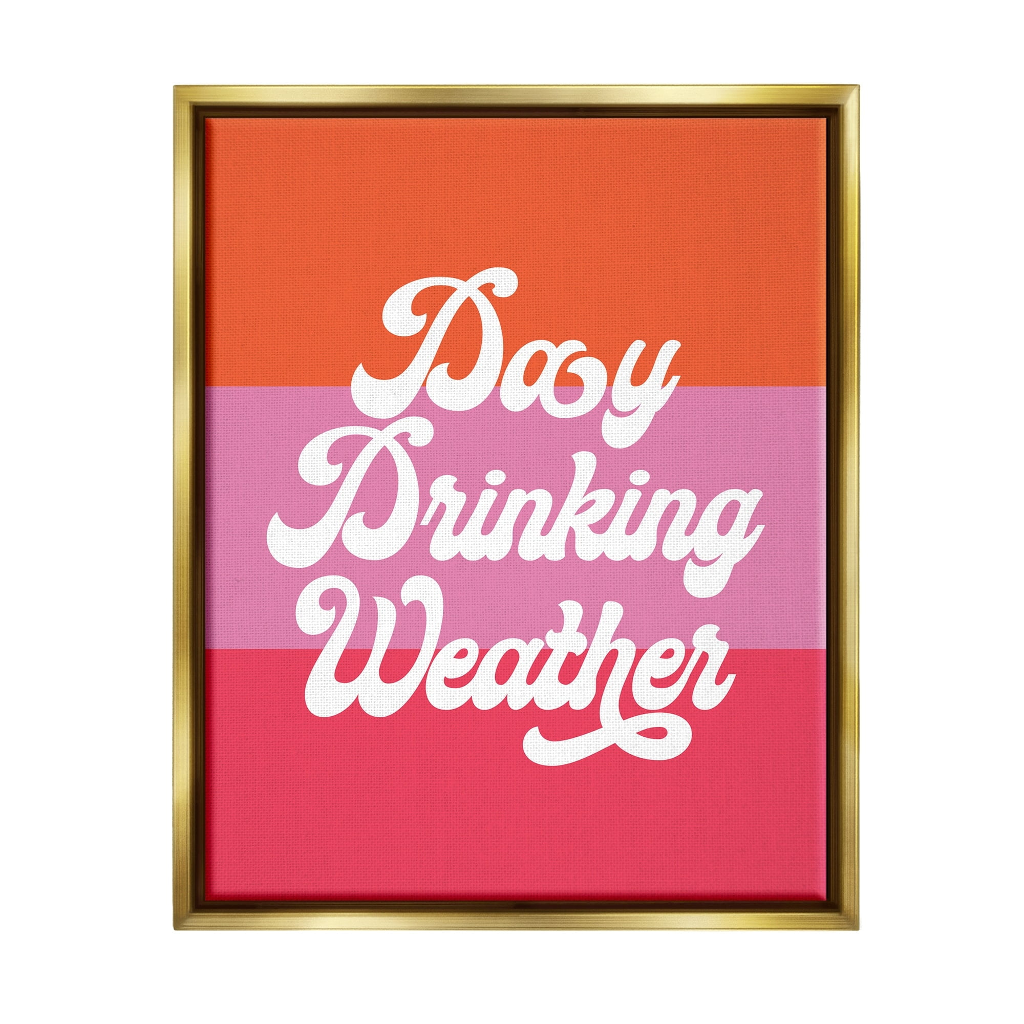 Stupell Industries Day Drinking Weather Summer Stripes Retro Typography Graphic Art Metallic Gold Floating Framed Canvas Print Wall Art, Design by Daphne Polselli