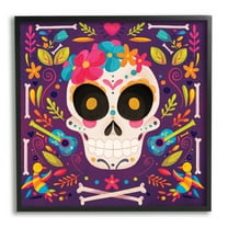 Stupell Industries Day Of Dead Floral Patterned Skull Holiday Painting Black Framed Art Print Wall Art