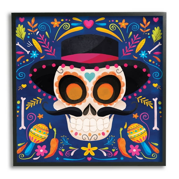 Stupell Industries Day Of Dead Patterned Skull Holiday Painting Black Framed Art Print Wall Art