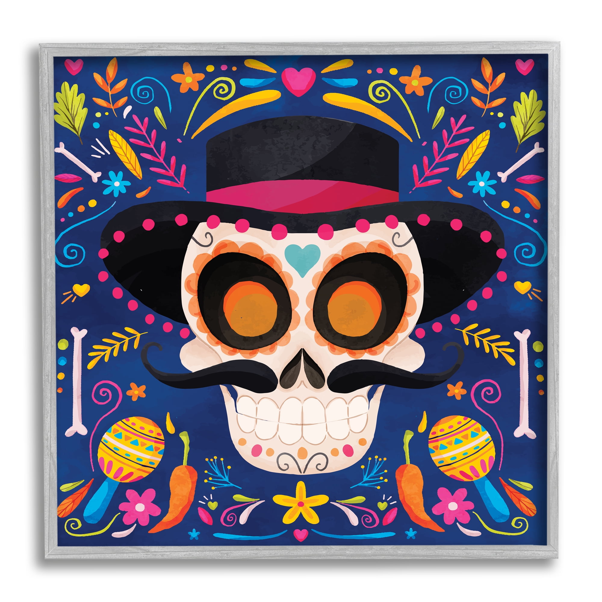 Stupell Industries Day Of Dead Patterned Skull Holiday Painting Gray Framed Art Print Wall Art