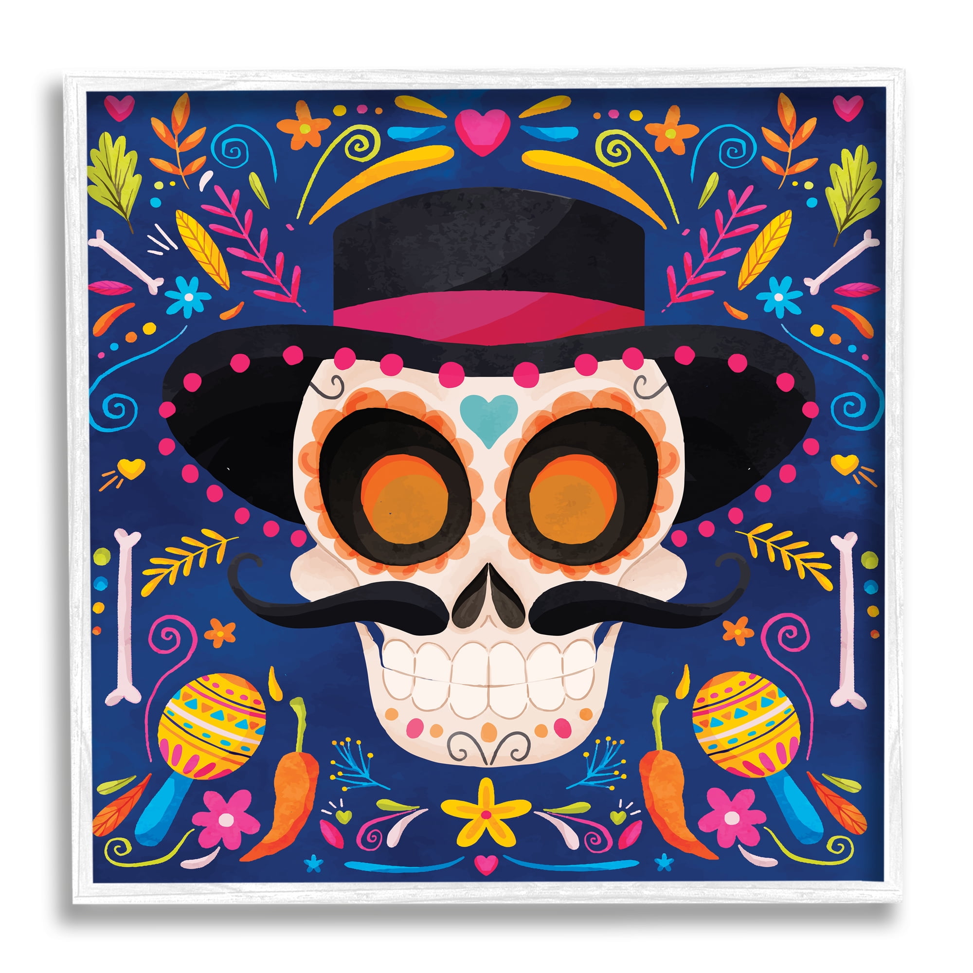 Stupell Industries Day Of Dead Patterned Skull Holiday Painting White Framed Art Print Wall Art