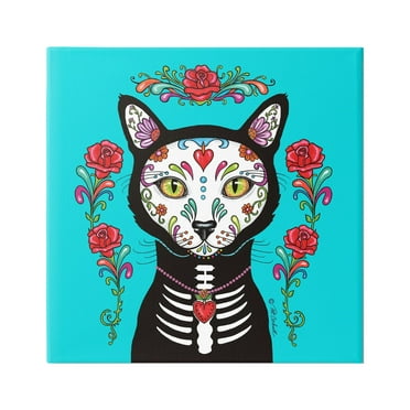 Stupell Industries Day of Dead Cat Portrait Animals & Insects Painting Gallery Wrapped Canvas Print Wall Art, 17 x 17
