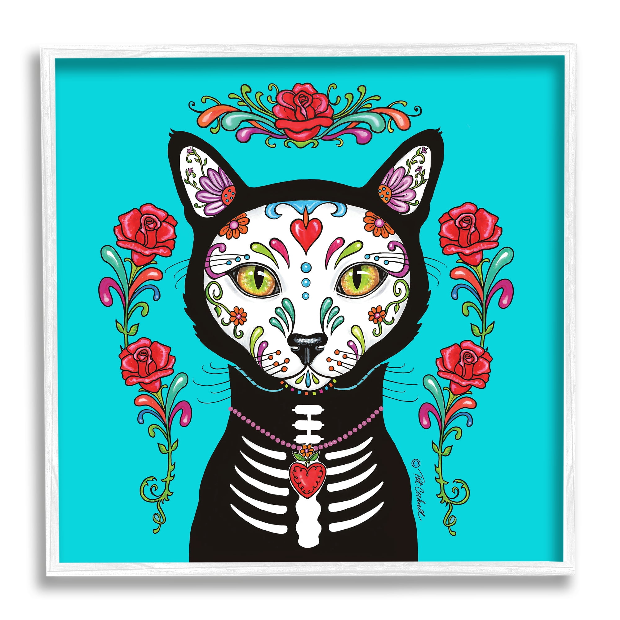 Stupell Industries Day of Dead Cat Portrait Animals & Insects Painting White Framed Art Print Wall Art, 24 x 24